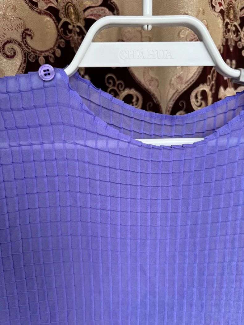 Issey Miyake Issey Miyake Purple checkered mainline thin sand top Size S / US 4 / IT 40 - 3 Thumbnail