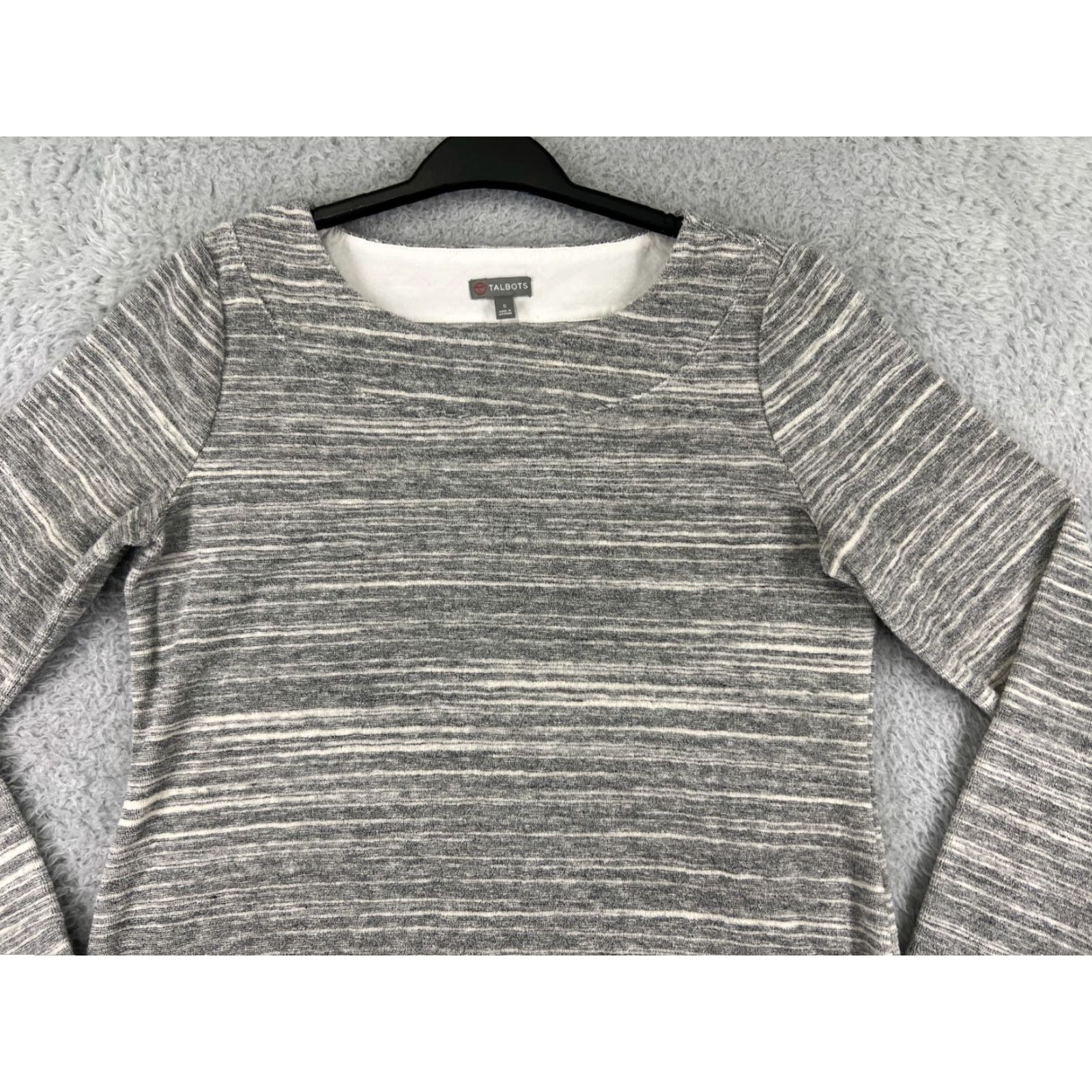 Talbots Talbots Shirt Women Small Gray Striped Long Sleeve Round Neck Casual Cotton Blend Size S / US 4 / IT 40 - 5 Thumbnail