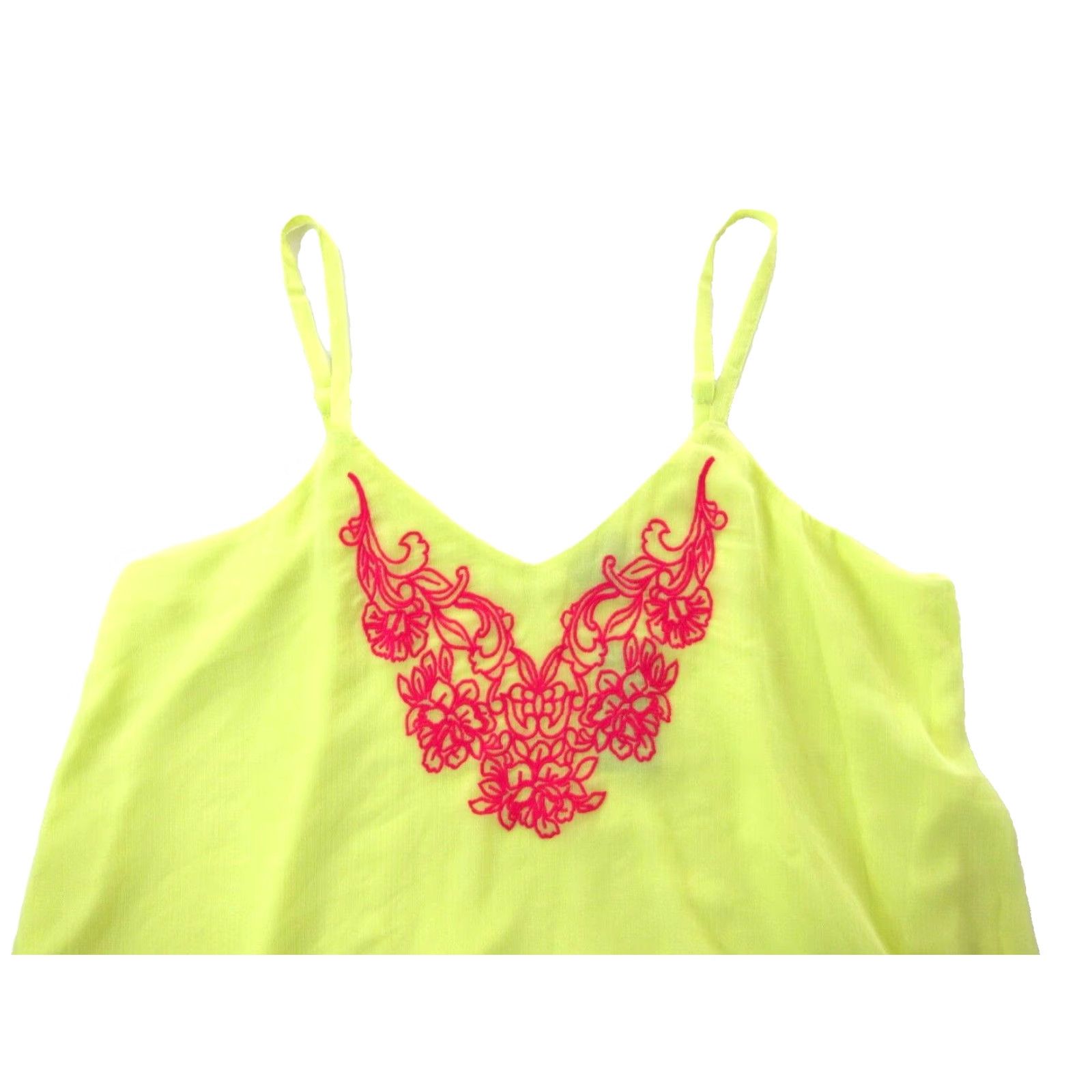 Torrid NWT Torrid Sophie Lime Green Pink Embroidered Sheer Tank Top Blouse 00 M/L 10 Size L / US 10 / IT 46 - 5 Thumbnail
