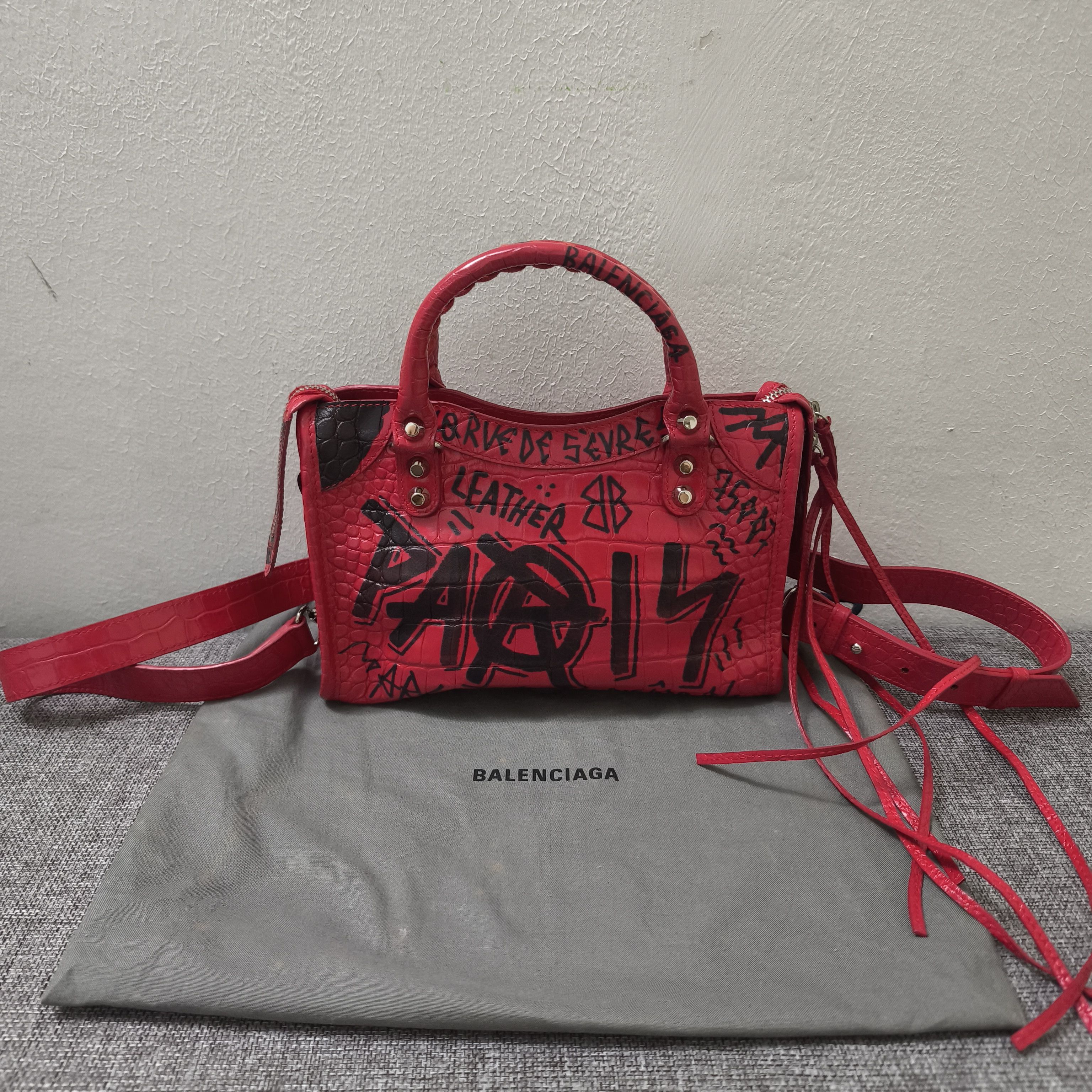 Balenciaga Balenciaga Calfskin Crocodile Embossed Graffiti Mini City Size ONE SIZE - 2 Thumbnail