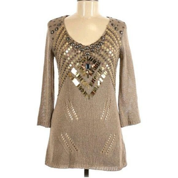 Vintage Vtg 90's Vertigo Paris Tunic Sweater Sz M Gold Sequin Beaded Size M / US 6-8 / IT 42-44 - 1 Thumbnail