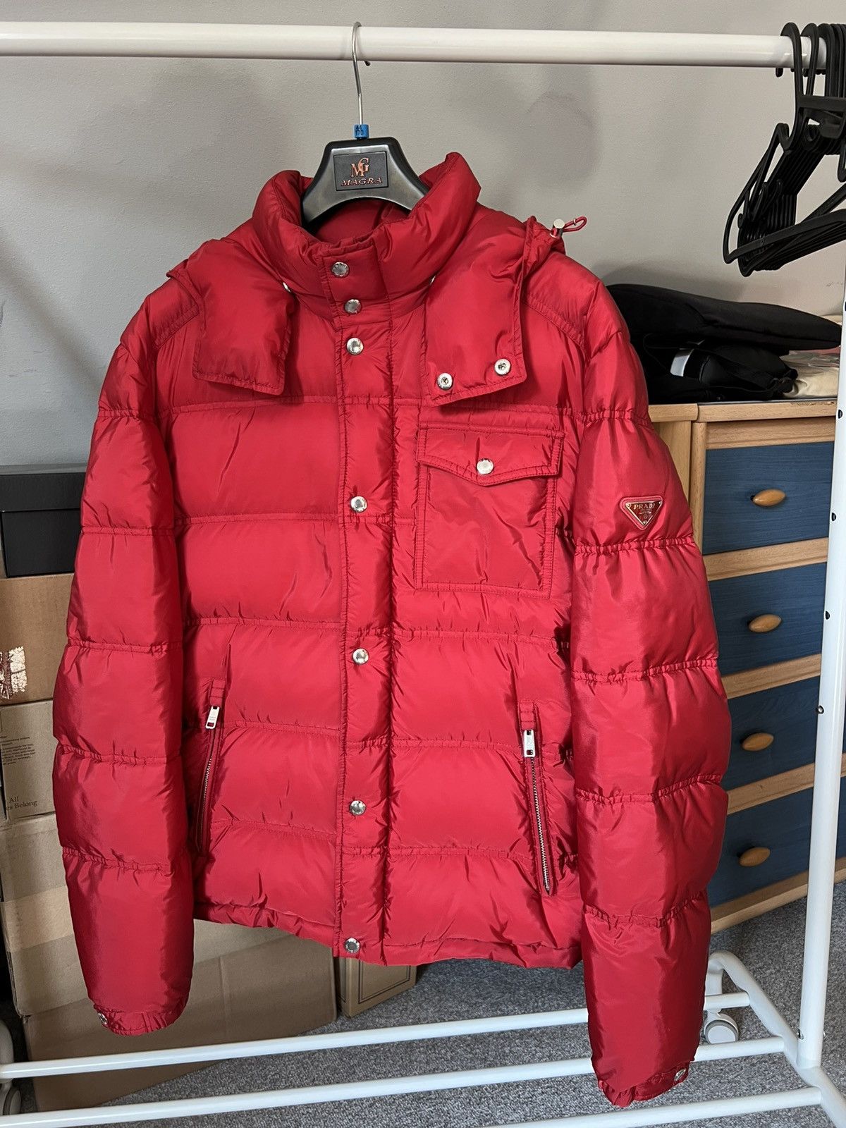 Prada Prada red pocket down puffer Size US L / EU 52-54 / 3 - 1 Thumbnail