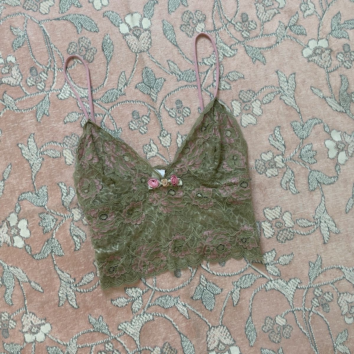 Other Adorable Green Floral Mesh Sheer Camisole (Medium) Size M / US 6-8 / IT 42-44 - 2 Thumbnail