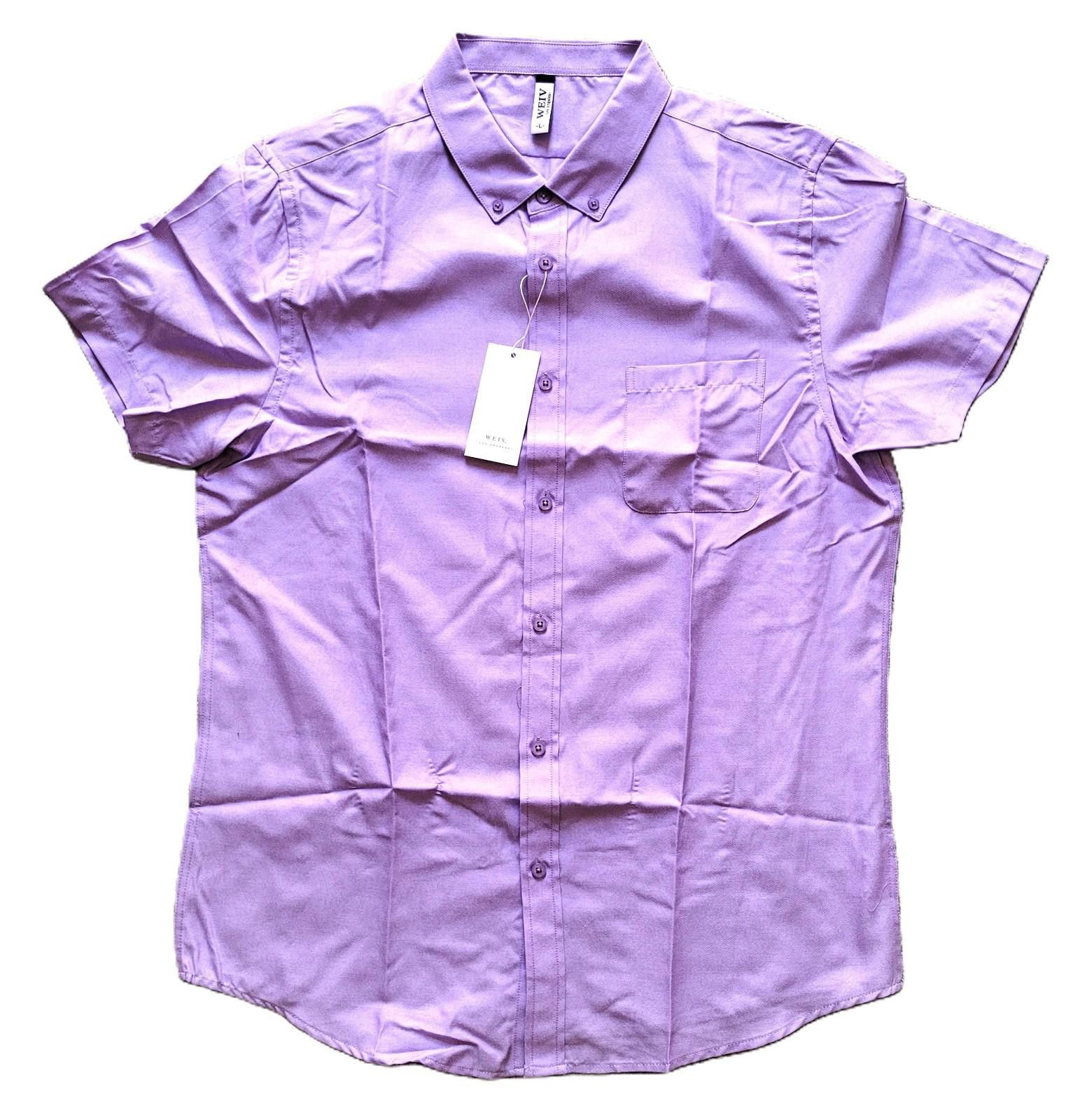Stuart Weitzman Men's Large Fitted Button Shirt Short Sleeve Lilac - NEW! Size US L / EU 52-54 / 3 - 3 Thumbnail