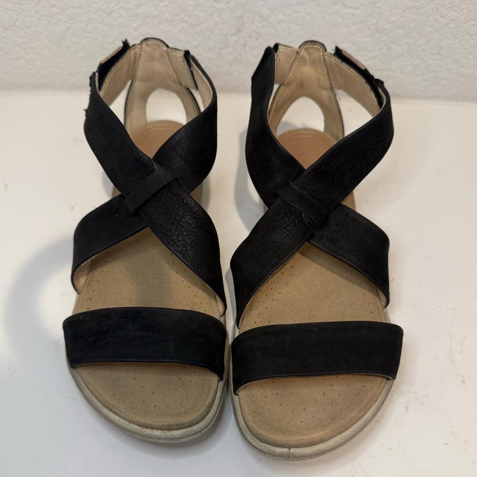 Ecco ECCO Damara Black Leather Crossover Strap Sandals EU 37 Size US 6.5 / IT 36.5 - 2 Thumbnail