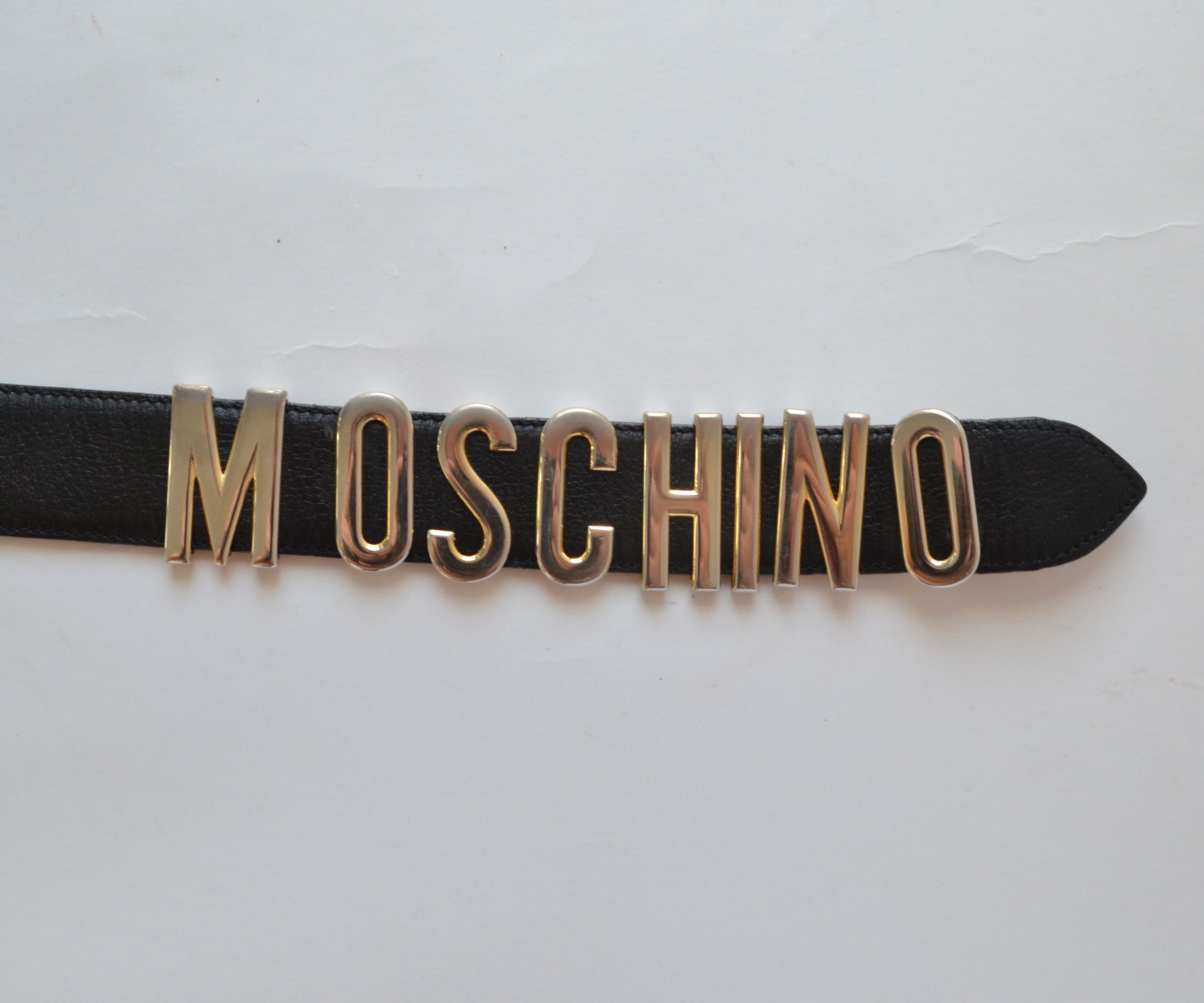 Moschino MOSCHINO Belt Leather Logo Vintage 90s Buckle Black Gold Size ONE SIZE - 5 Thumbnail
