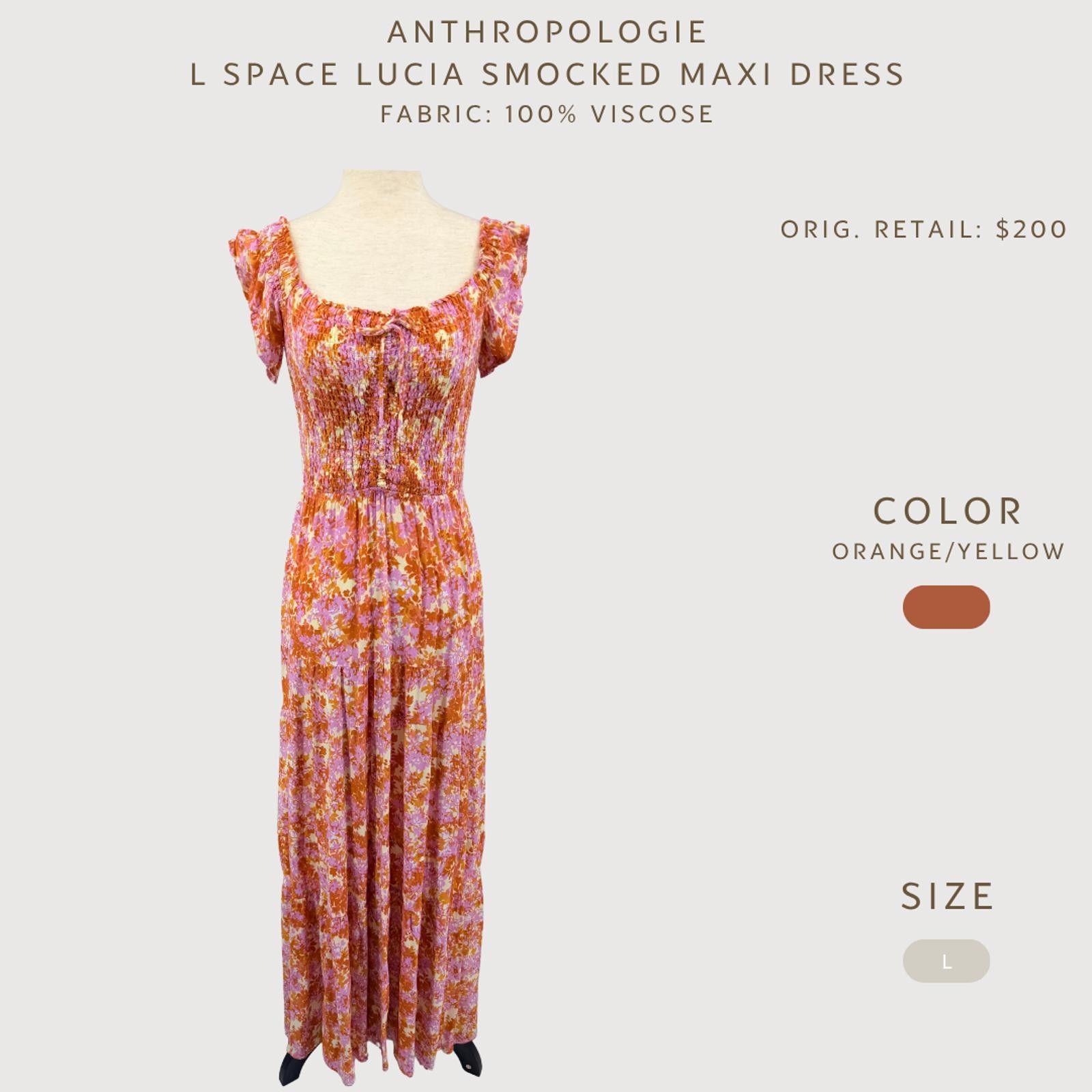 Other Anthropologie L Space Lucia Smocked Maxi Dress Orange/Yellow Size L / US 10 / IT 46 - 2 Thumbnail