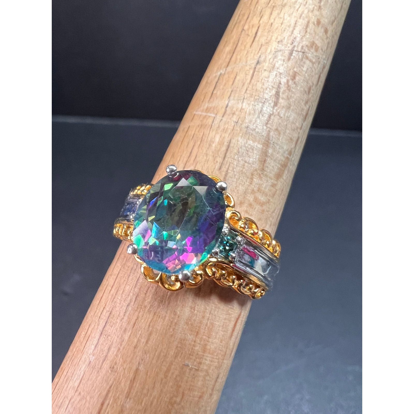 Other NEW green mystic topaz two toned sterling silver ring size 8 Size ONE SIZE - 1 Thumbnail