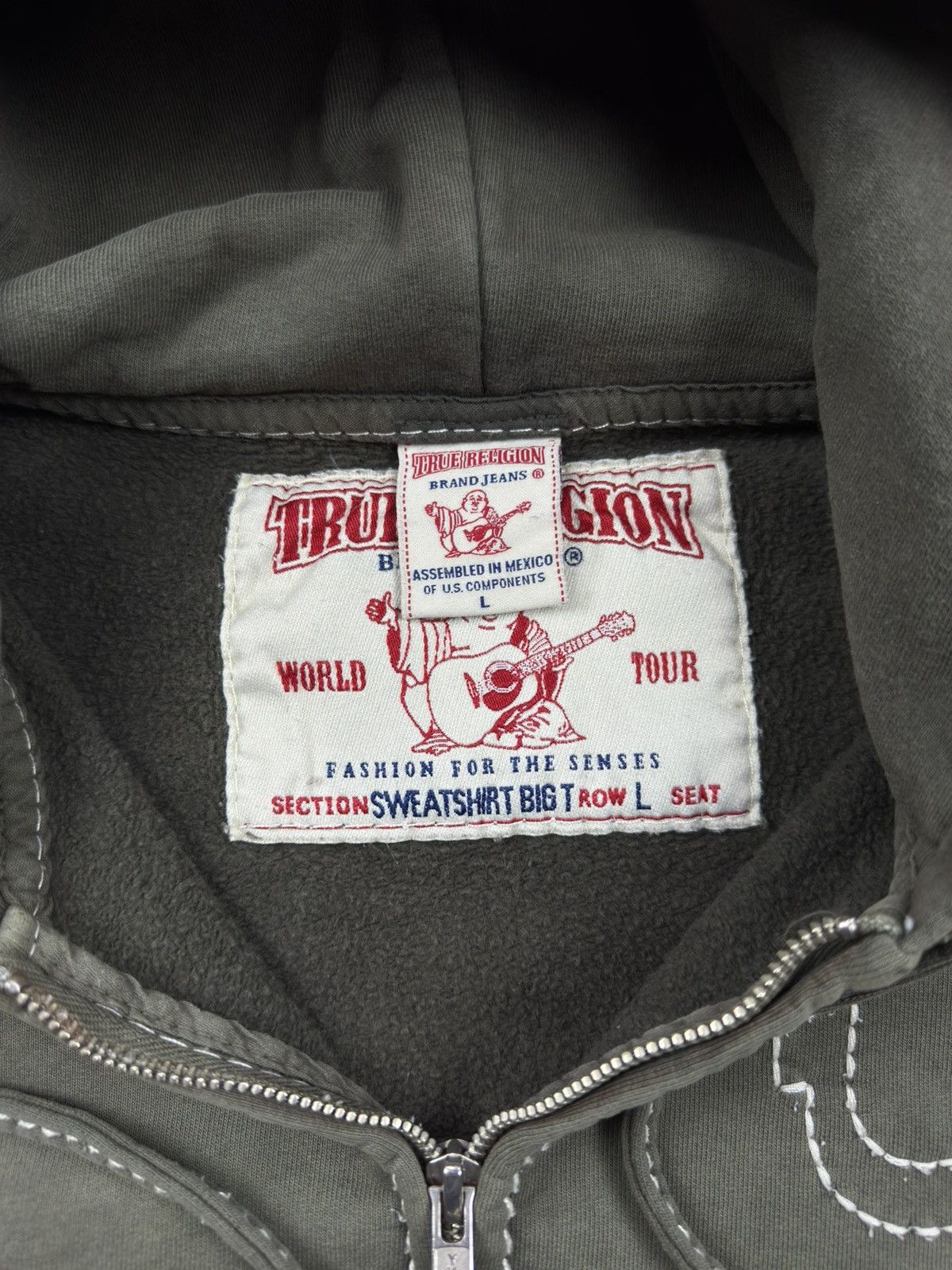 True Religion Vintage True Religion Zip Hoodie Big-T Khaki Washed Destroye Size US L / EU 52-54 / 3 - 18 Thumbnail