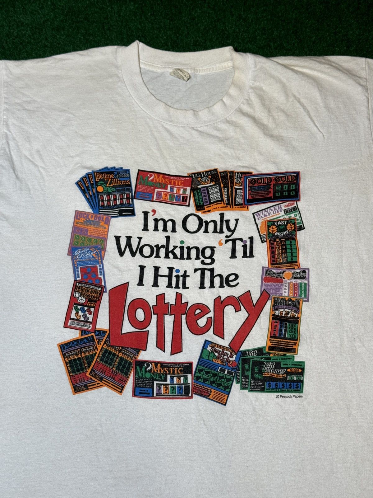 Vintage Vtg 90s Only Working Til I Hit The Lottery Gambling T Shirt Size US XL / EU 56 / 4 - 2 Thumbnail