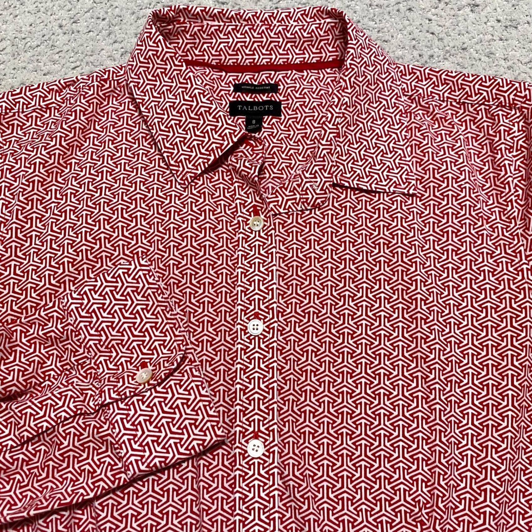 Talbots Talbots Shirt Geometric Red Button-Up Wrinkle Resistant 8 Womens Adult Regular Size Type Regular Long Sleeve Casual Yellow? Size M / US 6-8 / IT 42-44 - 5 Thumbnail