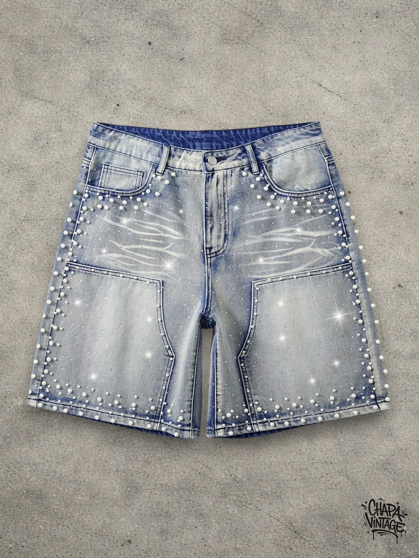 Vintage Light blue rhinestone shorts Size US 32 / EU 48 - 1 Thumbnail