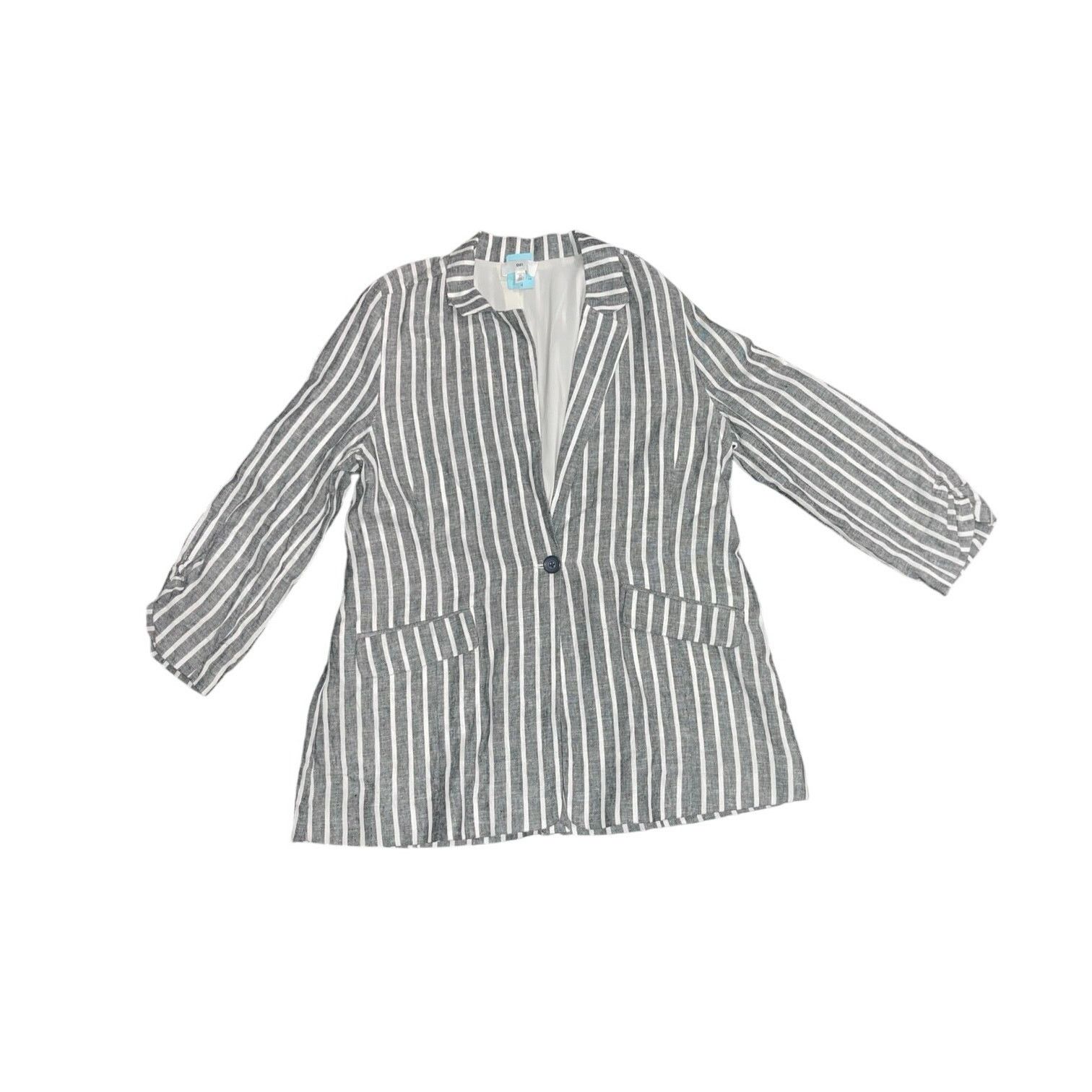 BP. Cinched 3/4 Sleeve Linen Blend Striped Blazer Classic Preppy Size M / US 6-8 / IT 42-44 - 1 Thumbnail