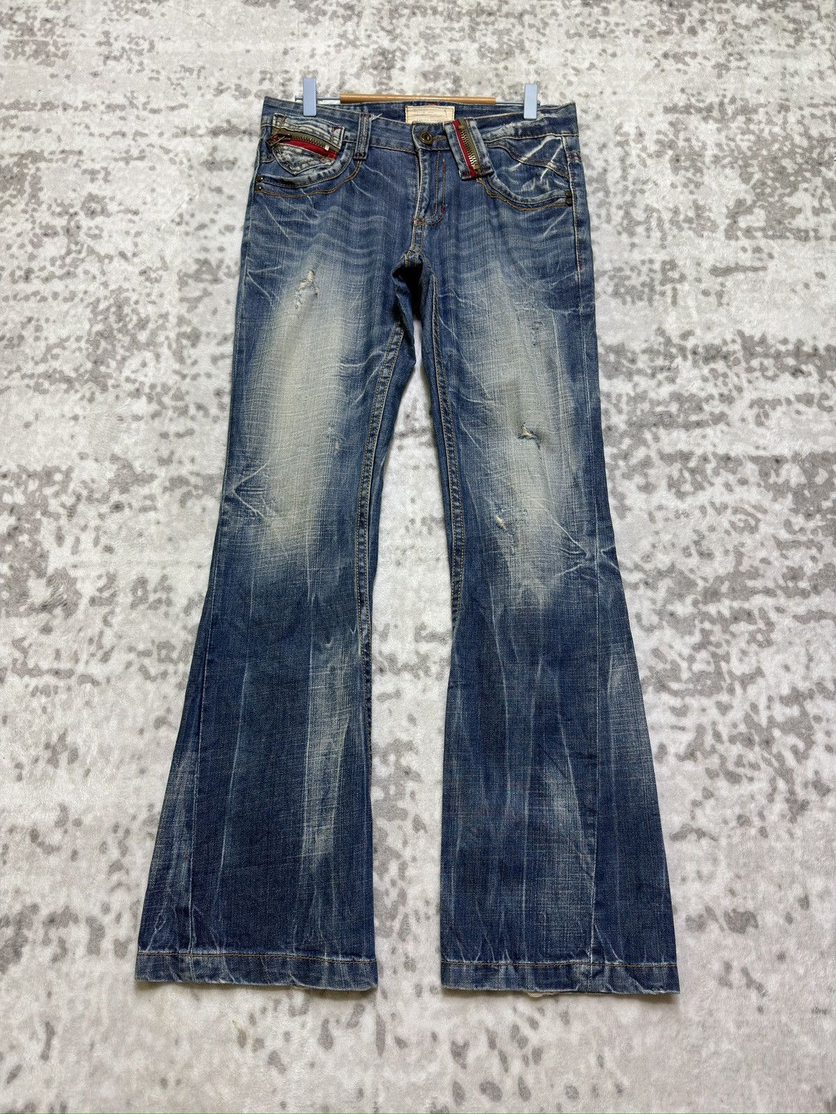 Japanese Brand Lolita Y2K Japanese Flare Zip Back Pocket Concert Club Denim Size US 32 / EU 48 - 2 Thumbnail