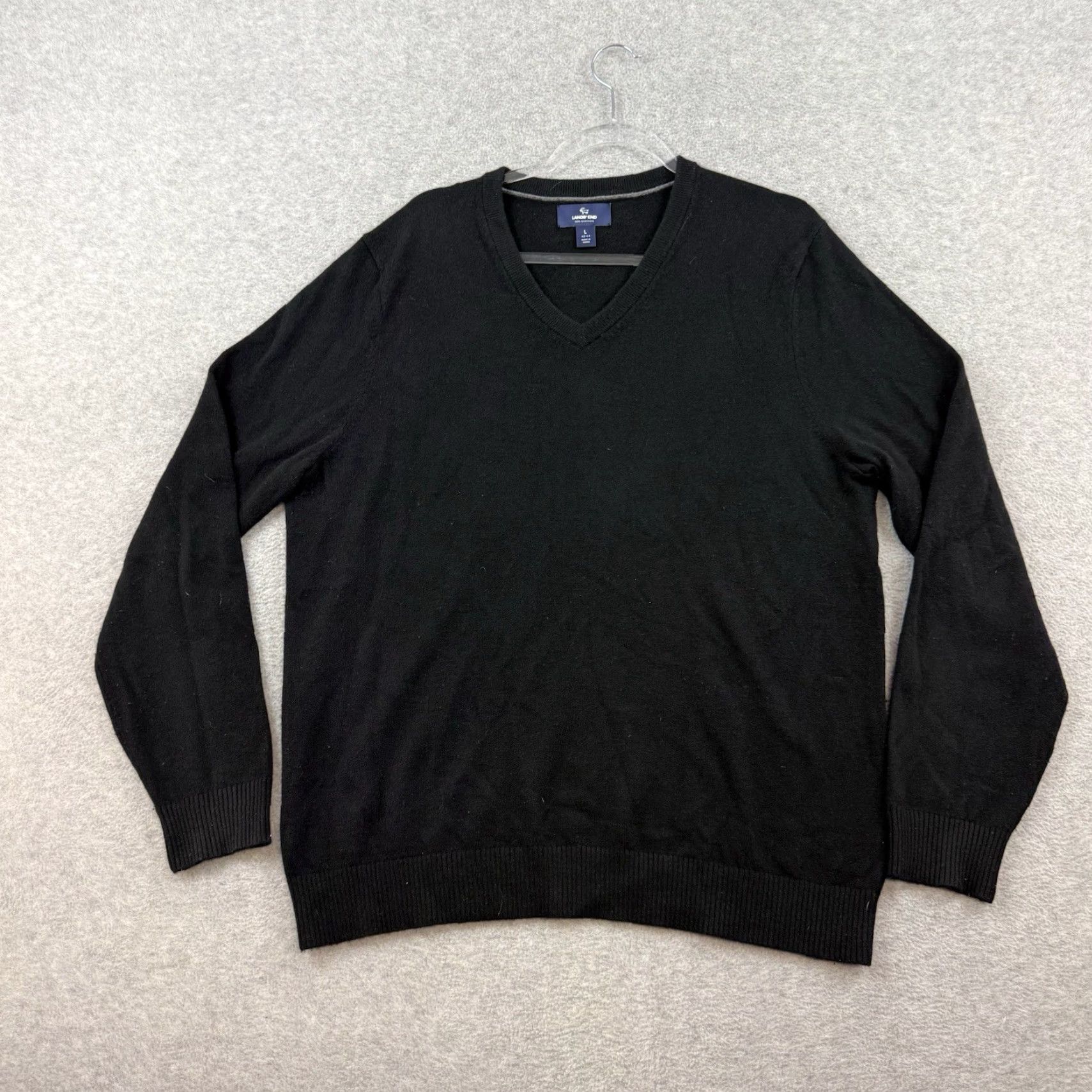 Lands' End Lands' End 100% Cashmere V Neck Sweater Men Large L Black Pullover Knit Size US L / EU 52-54 / 3 - 3 Thumbnail