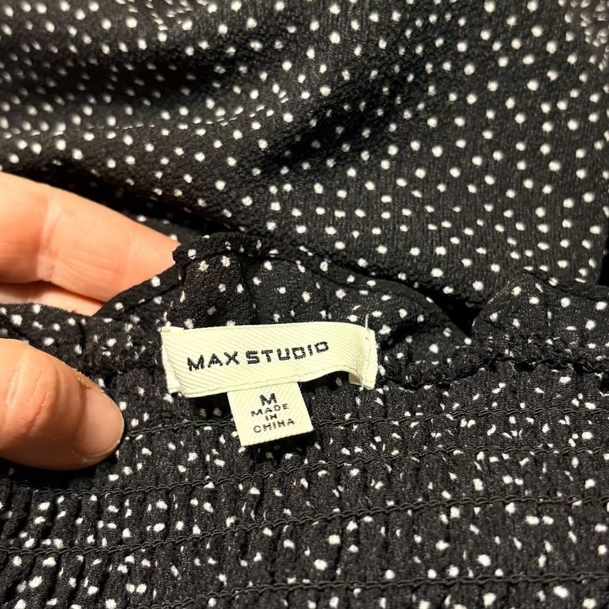 Other Max Studio Ruffle Blouse M Polka Dot White Black Smocked EUC Size M / US 6-8 / IT 42-44 - 4 Thumbnail
