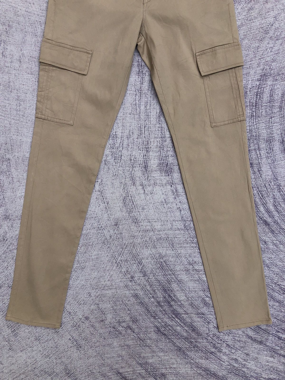 Vintage Slim Fit Beige Cargo Trousers Multi Pocket