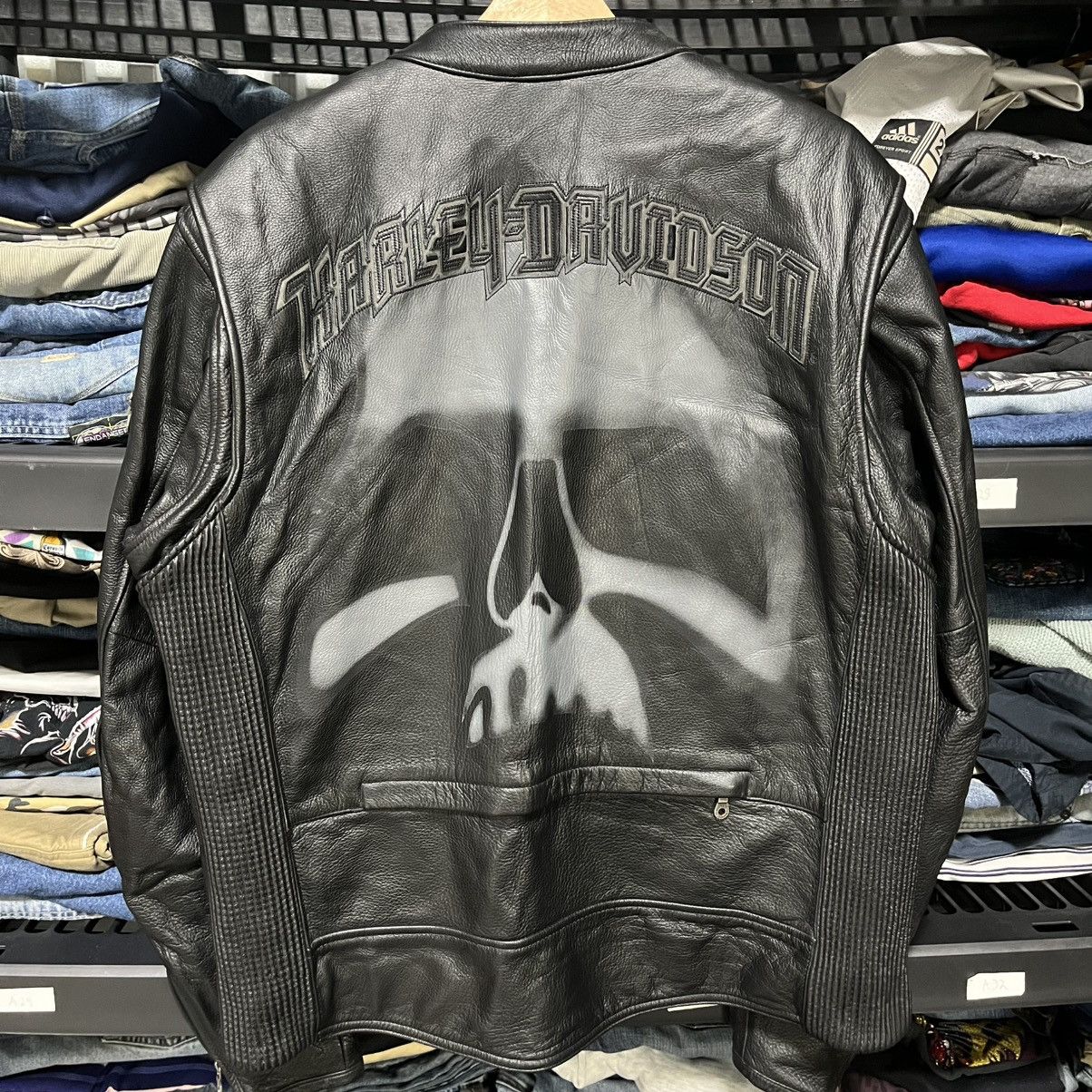 Harley Davidson VINTAGE HARLEY DAVIDSON AURORAL SKULL GRUNGE LEATHER JACKET Size US XL / EU 56 / 4 - 3 Thumbnail