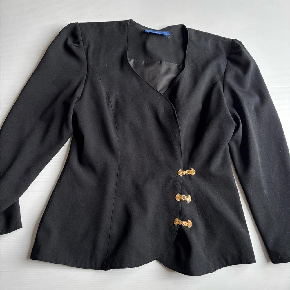Designer Vintage Jackie K Black Blazer with Gold Strap Size L / US 10 / IT 46 - 1 Thumbnail