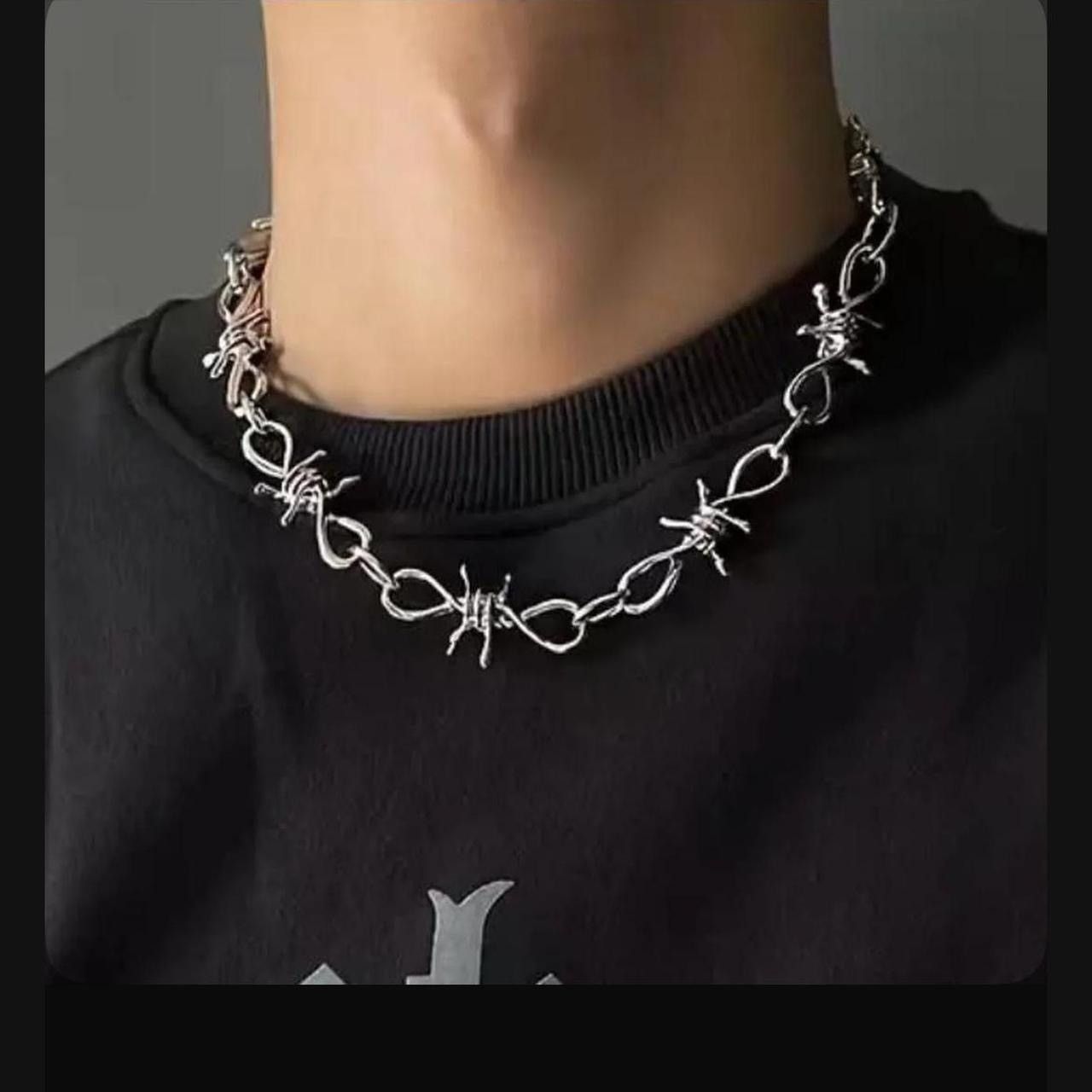 Jewelry Silver Barb Wire Chain Necklace -CHN Size ONE SIZE - 1 Thumbnail