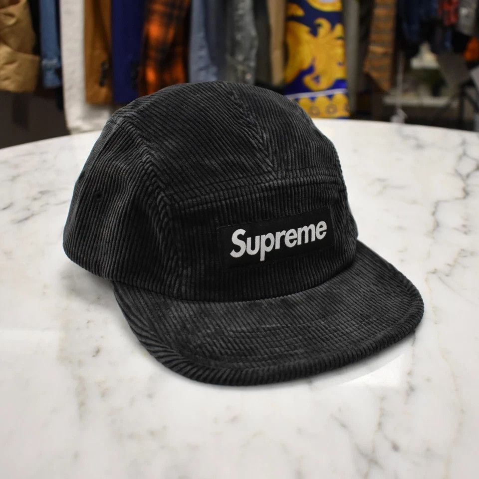 Supreme Supreme Faded Corduroy Box Logo Camp Cap Hat Black Size ONE SIZE - 1 Thumbnail