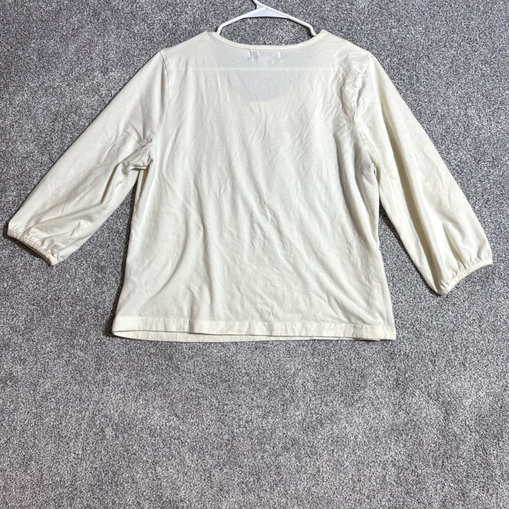 Vintage Sag Harbor Blouse Women L Sequins Embellished Top 3/4 Sleeve Round Neck Ivory Cotton Spandex Office Workwear Y2K Inspired Size L / US 10 / IT 46 - 7 Thumbnail