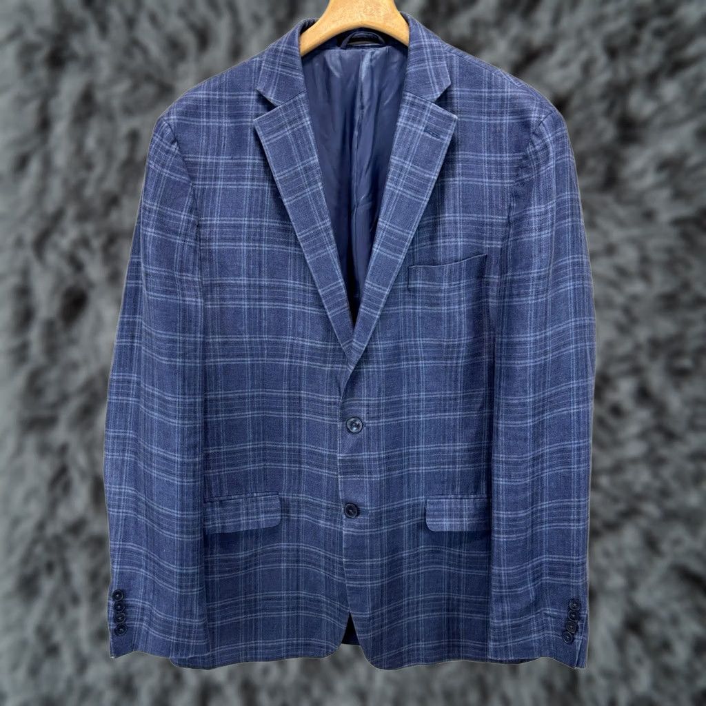 Ralph Lauren VINTAGE Lauren Ralph Lauren Blazer Men 44 Regular Linen Plaid Blue 2 Button Summer Preppy Old Money Resort WearMens Size 44R - 1 Thumbnail