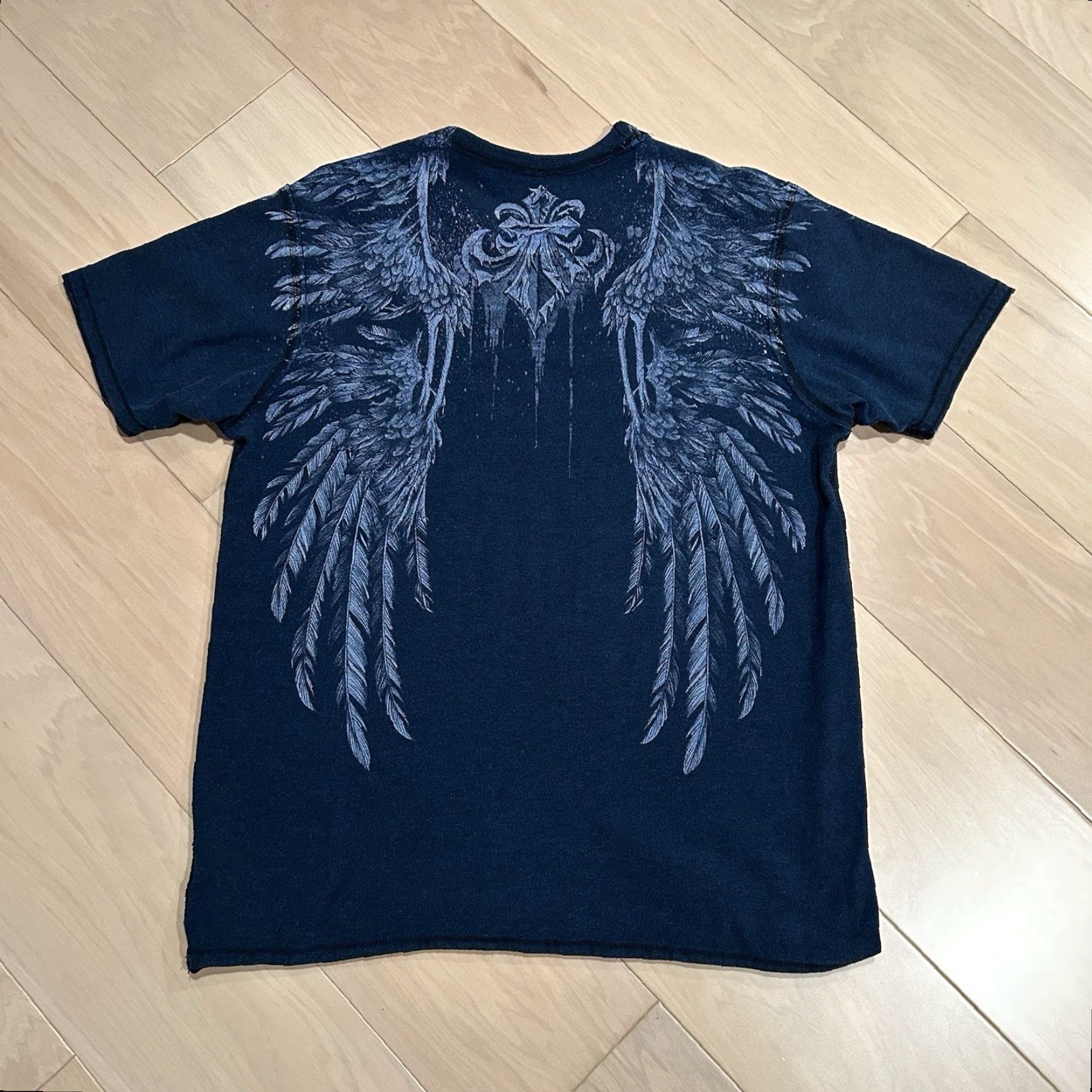Affliction Affliction T-Shirt Mens Regular Short Sleeve Reversible Blue 100% Cotton Graphic Print Logo Skull Biker Streetwear 30 length 22-1/2 pit to pit Size US L / EU 52-54 / 3 - 3 Thumbnail
