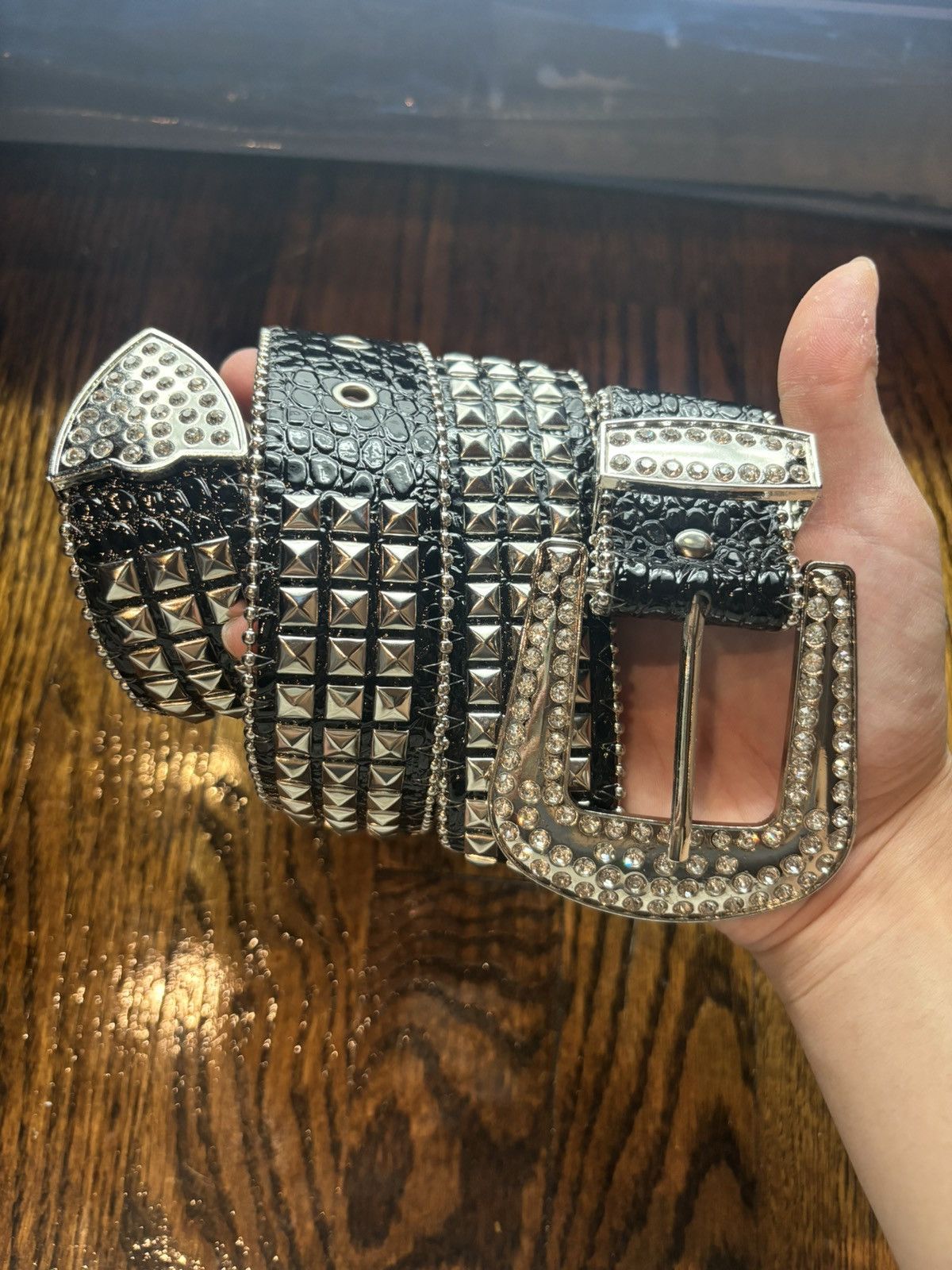 Japanese Brand × Vintage D2 - Rhinestone Studded Buckle Belt Size 30 - 1 Thumbnail