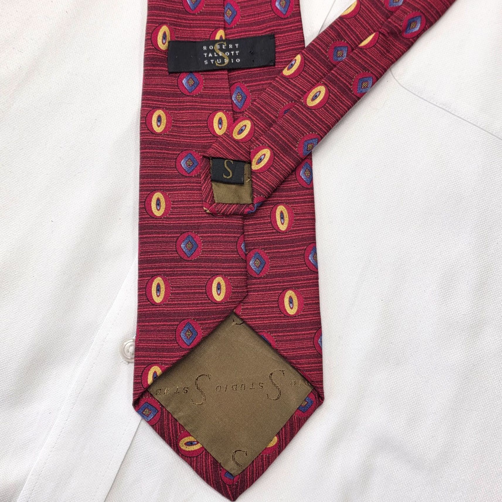 Robert Talbott VINTAGE Robert Talbott Studio Necktie Red Geometric Birdseye Silk Designer Preppy USA Men Tie 57.5" 3.75" Size ONE SIZE - 4 Thumbnail