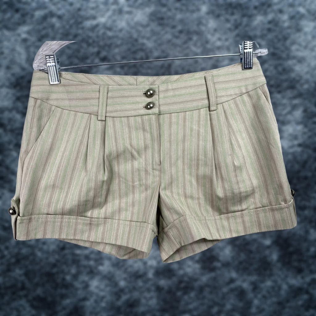 Vintage VTG Wet-seal Shorts Sz L Striped Pleated Mini Beige 90s Grunge Festival Cowgirl NWT/NYC Beach Womens Size 36" / US 14 / IT 50 - 1 Thumbnail