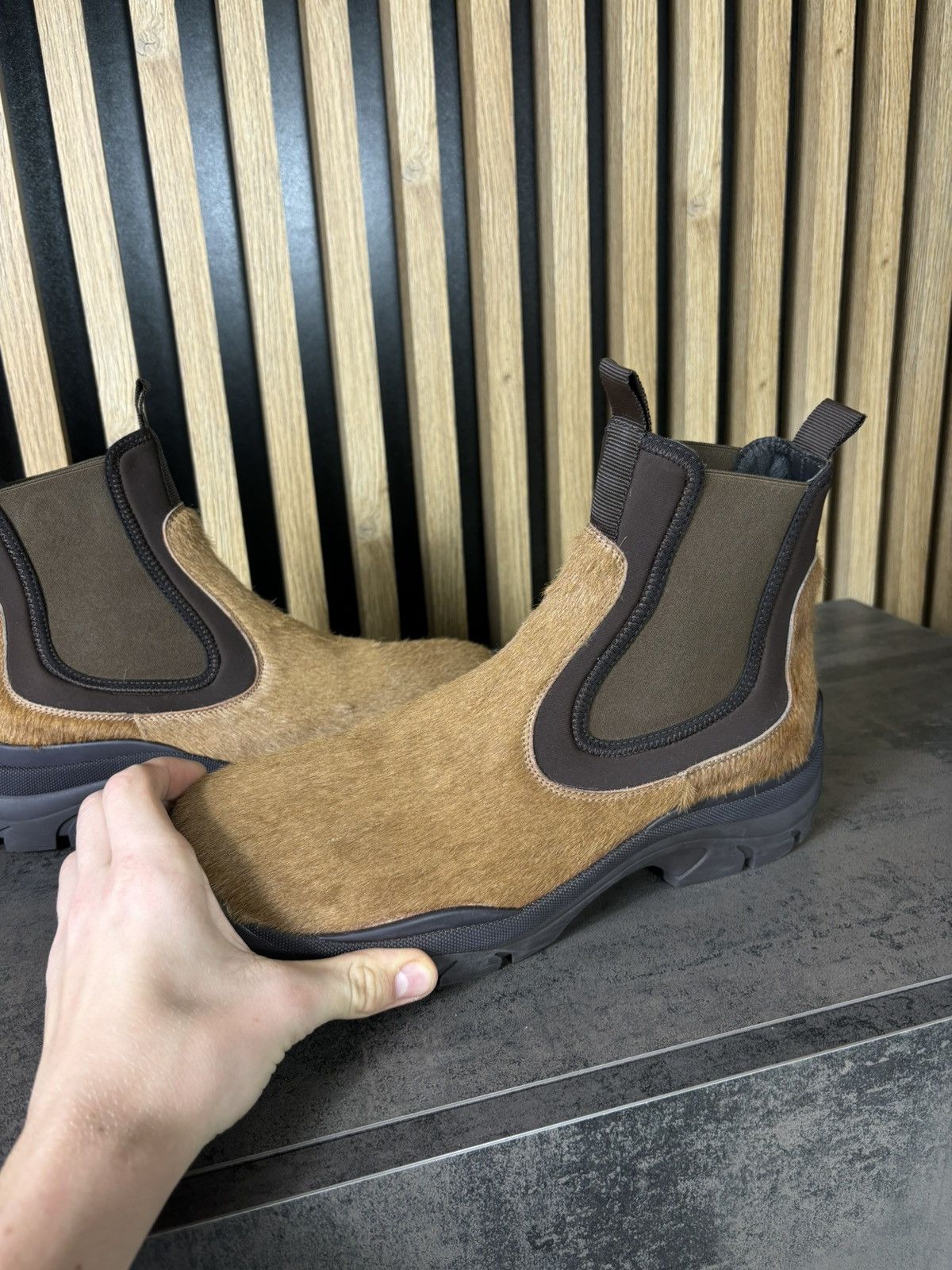 Designer × John Elliott VERY RARE John Elliott Chelsea Boots Pecan Calf Hair Limited Size US 12 / EU 45 - 4 Thumbnail