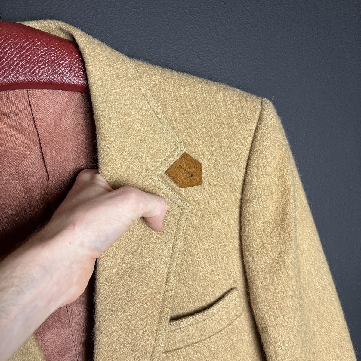 Camel × Vintage Vintage Camel Hair Blazer Suede Shoulder Patch Size 40R - 5 Thumbnail