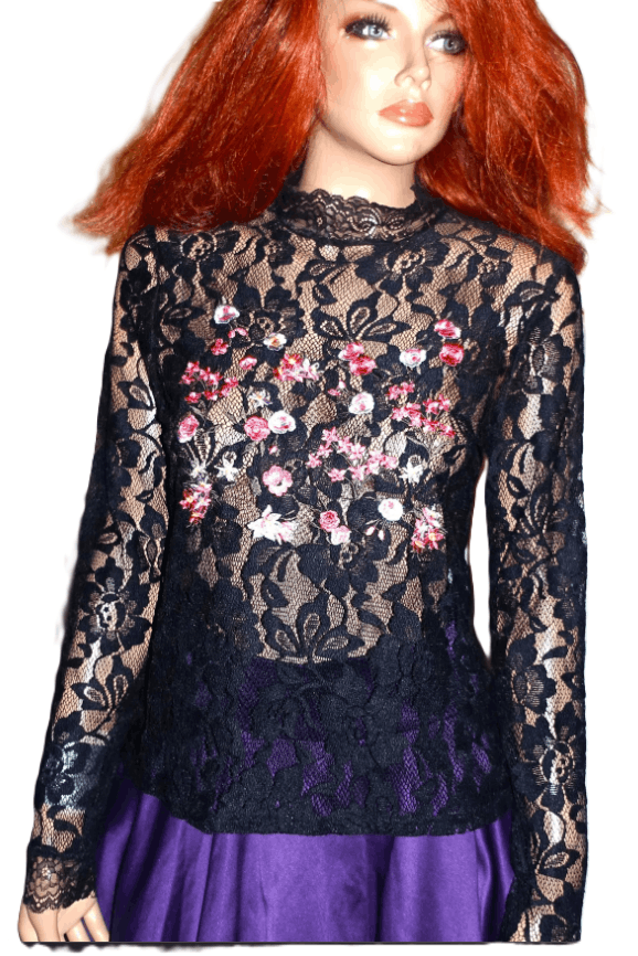 Other Miss Lili Black Lace Sheer Floral Blouse M Size M / US 6-8 / IT 42-44 - 1 Thumbnail
