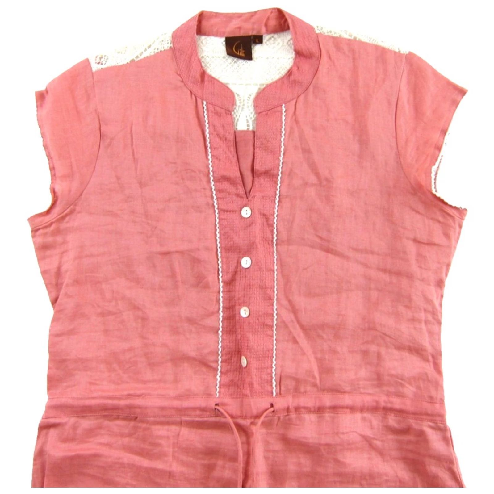 Vintage Gili Dress Cap Sleeve V-Neck Sheath Linen 100% Pink Large - Womens Size L / US 10 / IT 46 - 4 Thumbnail
