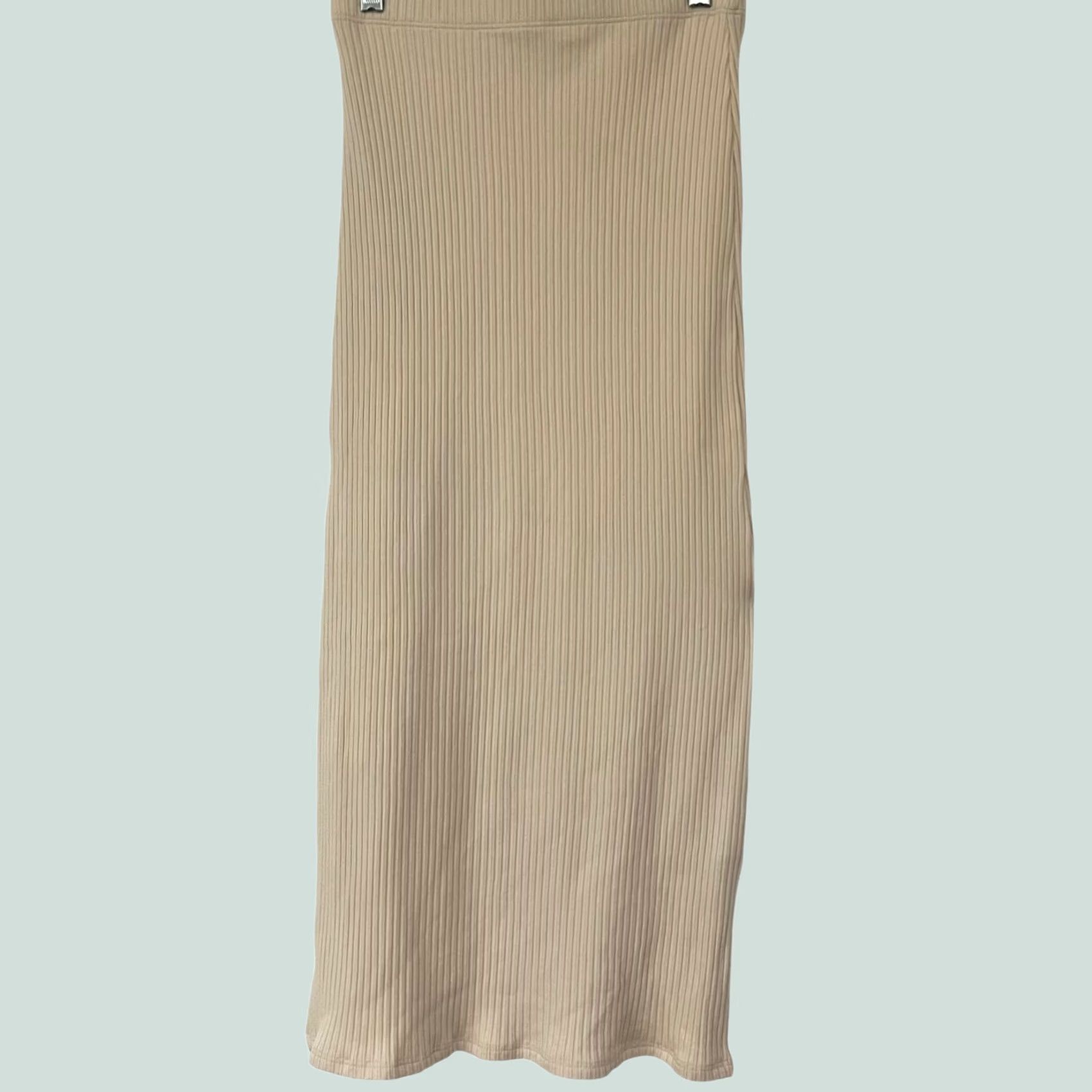 Reformation VINTAGE Reformation Skirt Ribbed Stretch Beige Cotton & Tencel Blend Midi Pull On XS M Beige Solid 90s Party/Cocktail Womens Size 32" / US 10 / IT 46 - 1 Thumbnail