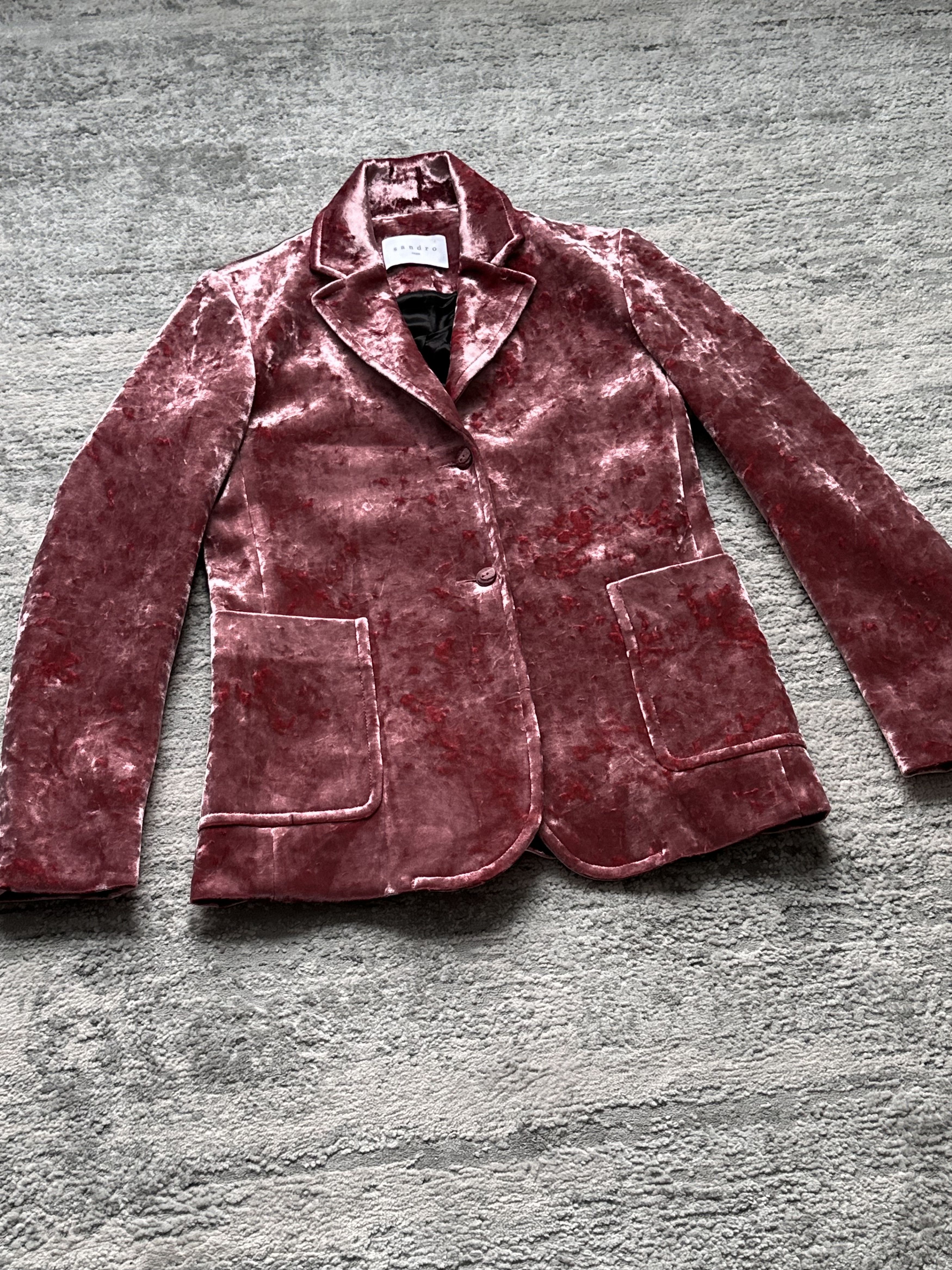 Sandro Sandro Paris Velvet Blazer Jacket Burgundy Designer Size XS / US 0-2 / IT 36-38 - 4 Thumbnail
