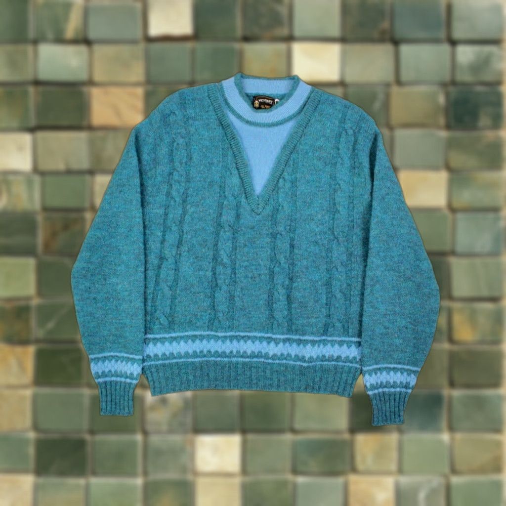 Vintage VTG Wickbury 60s Wool Blue Mock Neck Sweater Shirt L Adult Mens Size US L / EU 52-54 / 3 - 1 Thumbnail