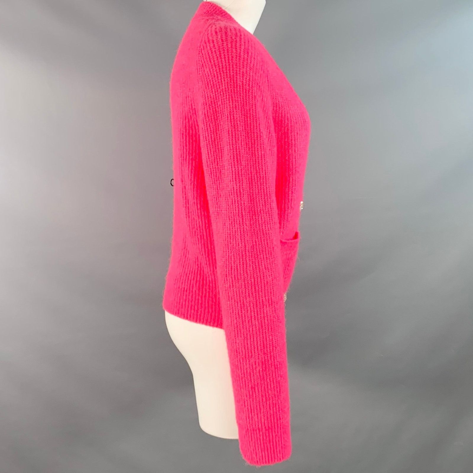 Ganni GANNI M Hot Pink Alpaca Blend Rhinestones Cropped Cardigan Size M / US 6-8 / IT 42-44 - 3 Thumbnail