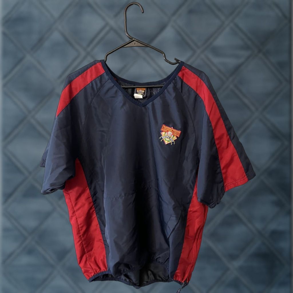 Vintage Cooperstown Authentic Mens Pullover Wind Shirt Casual Short Sleeve V-Neck Navy Blue Red 100% Polyester Softshell Embroidered Dream Size US M / EU 48-50 / 2 - 1 Thumbnail