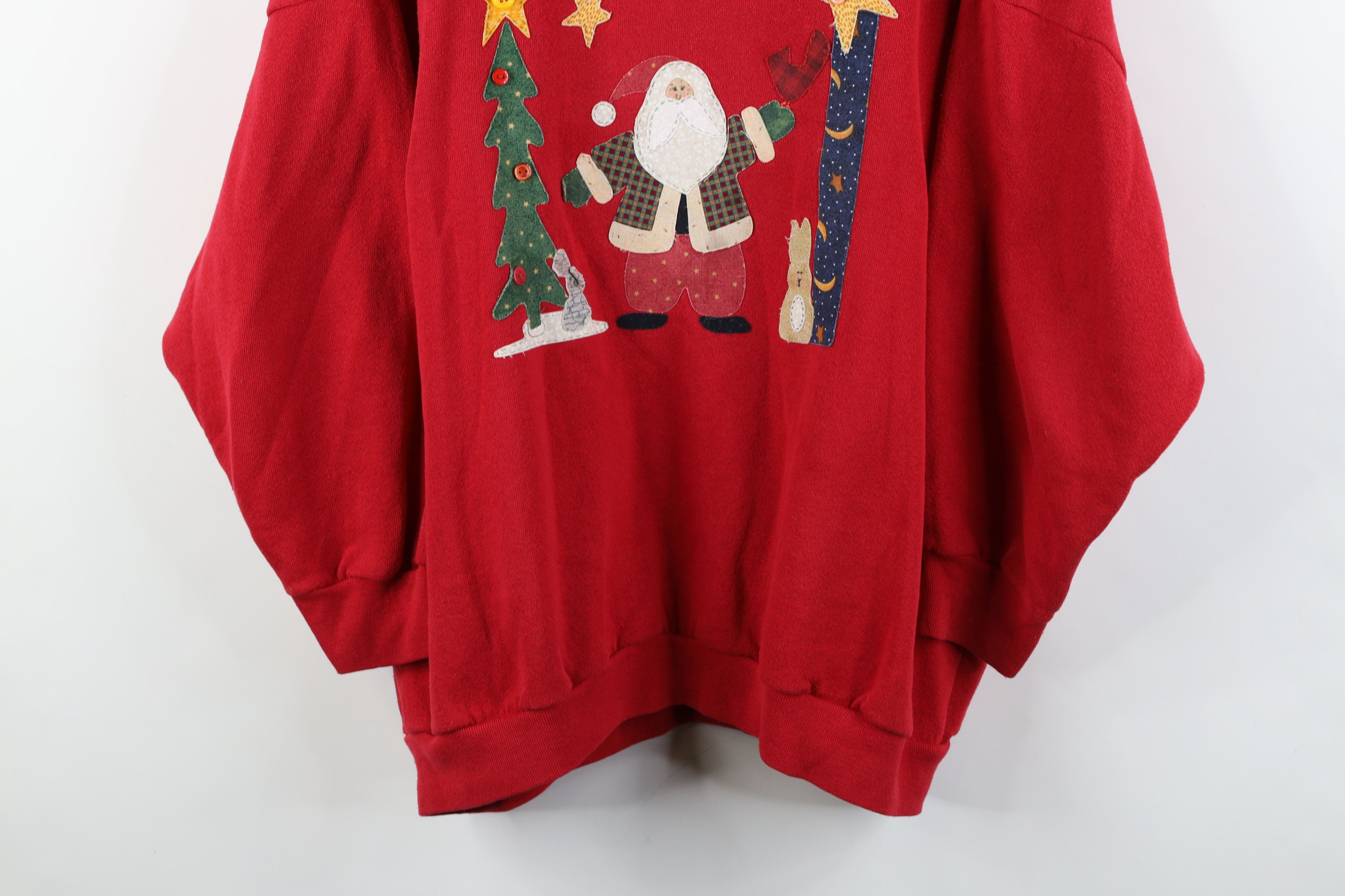 Vintage Vintage 90s Christmas Patchwork Claus Sweatshirt Red USA Size 3XL / US 20-22 - 3 Thumbnail