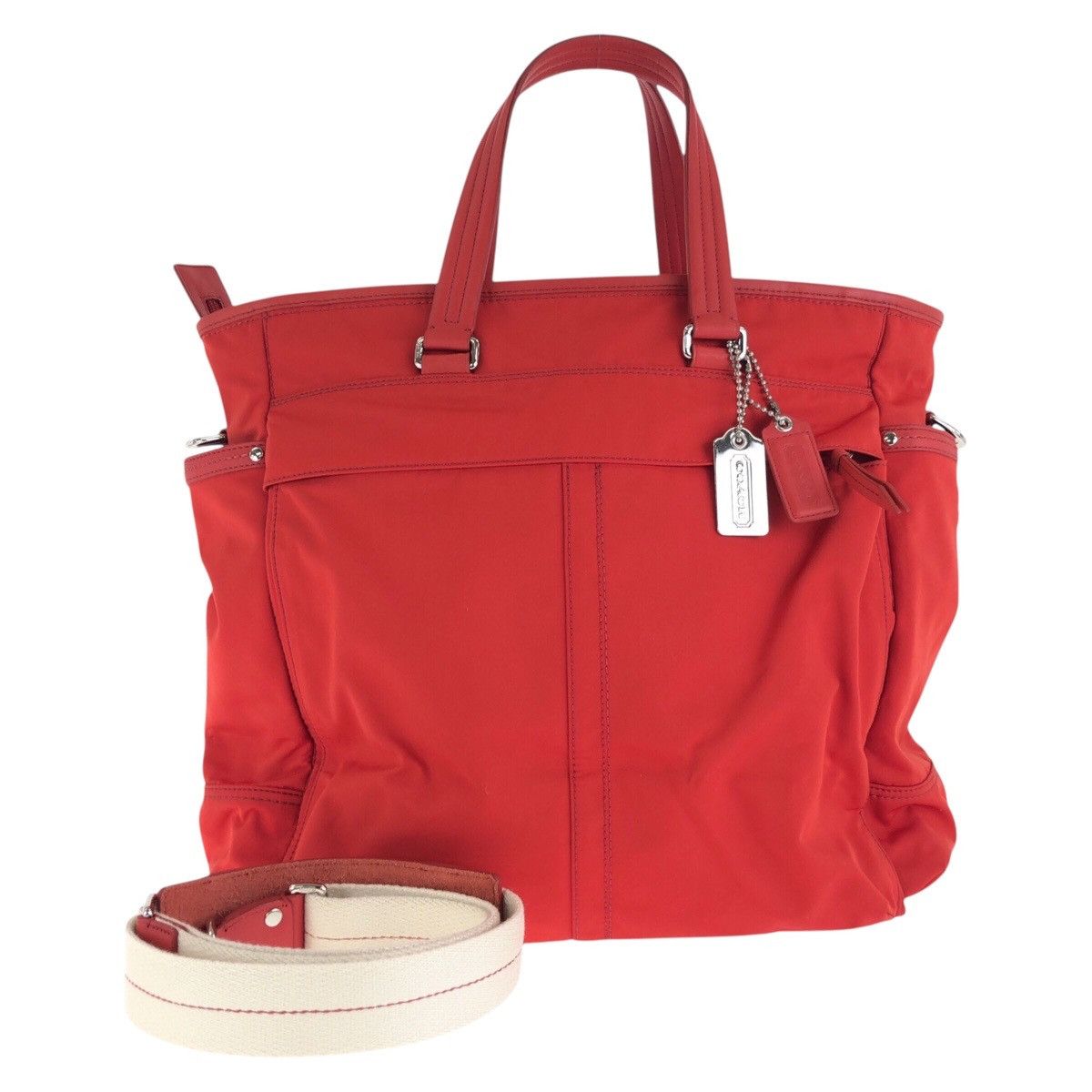 Coach Coach Nylon Leather 2Way Tote Bag 411281 Leather Shoulder Bag in Red, Women's