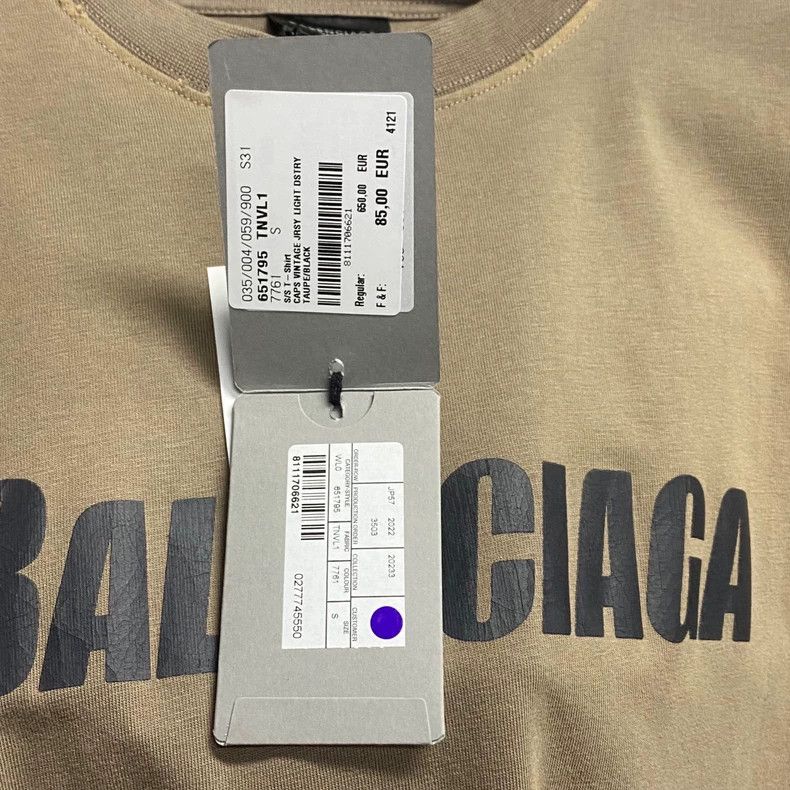 Balenciaga Balenciaga Taupe Printed Pattern Logo Short Sleeve Size US S / EU 44-46 / 1 - 5 Thumbnail