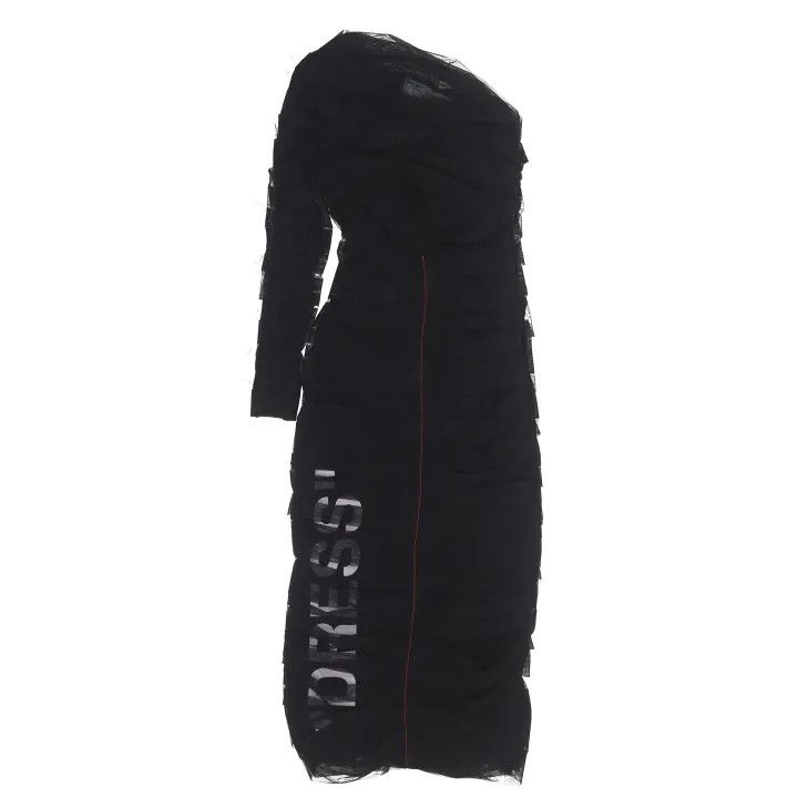 Off-White OFF-WHITE Black Mesh Letter Print Dress 0079 Size US 40 / EU 56 - 1 Thumbnail
