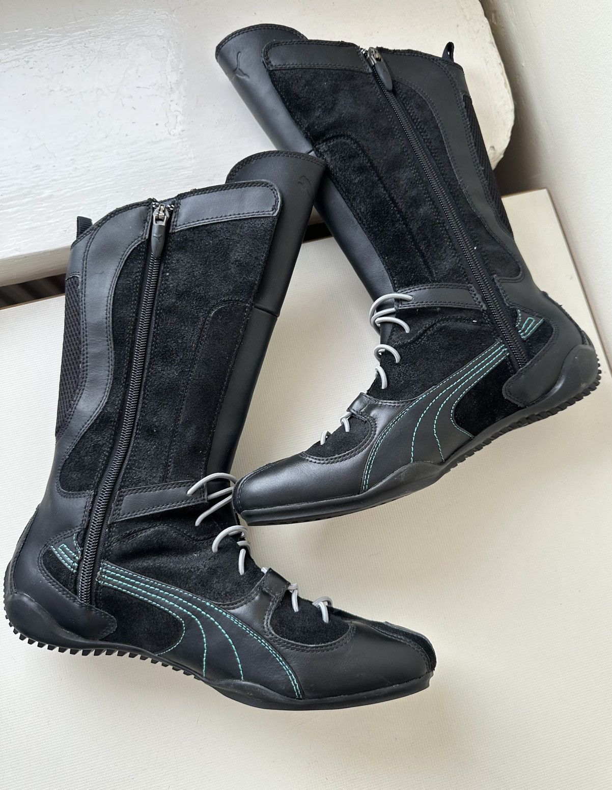 Puma Puma London Trail mid black leather biker boots side zip Size US 8.5 / IT 38.5 - 3 Thumbnail