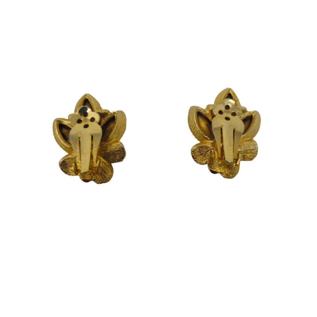 Vintage Vintage floral clip-on earrings featuring amber rhinestones Size ONE SIZE - 4 Thumbnail