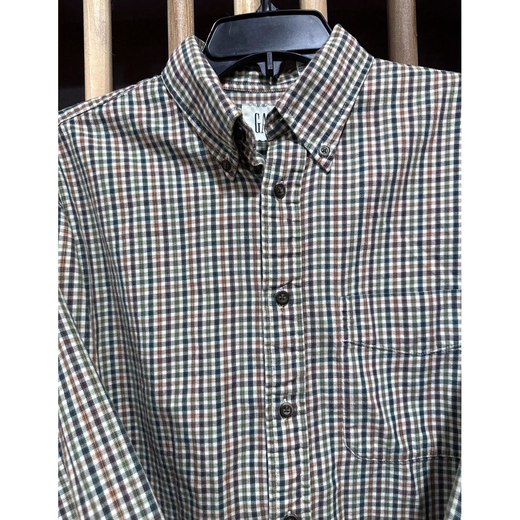 Gap VINTAGE Gap Shirt Men M Green Brown Orange Plaid Button-Down Pocket Cotton 90s Preppy Men Size US M / EU 48-50 / 2 - 3 Thumbnail