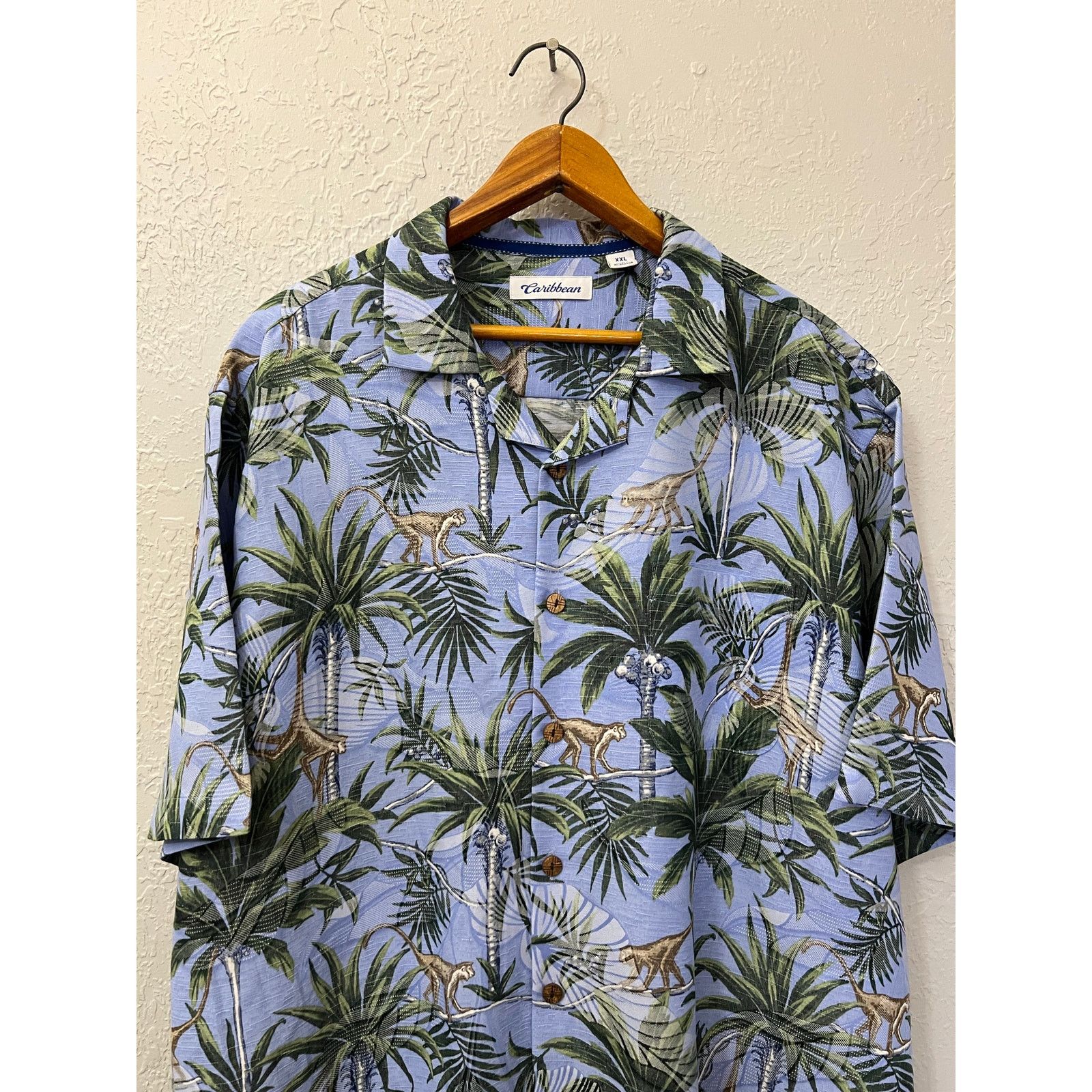 Vintage Caribbean Hawaiian Shirt Men XXL Blue Monkey Jungle Tropical Size US XXL / EU 58 / 5 - 2 Thumbnail