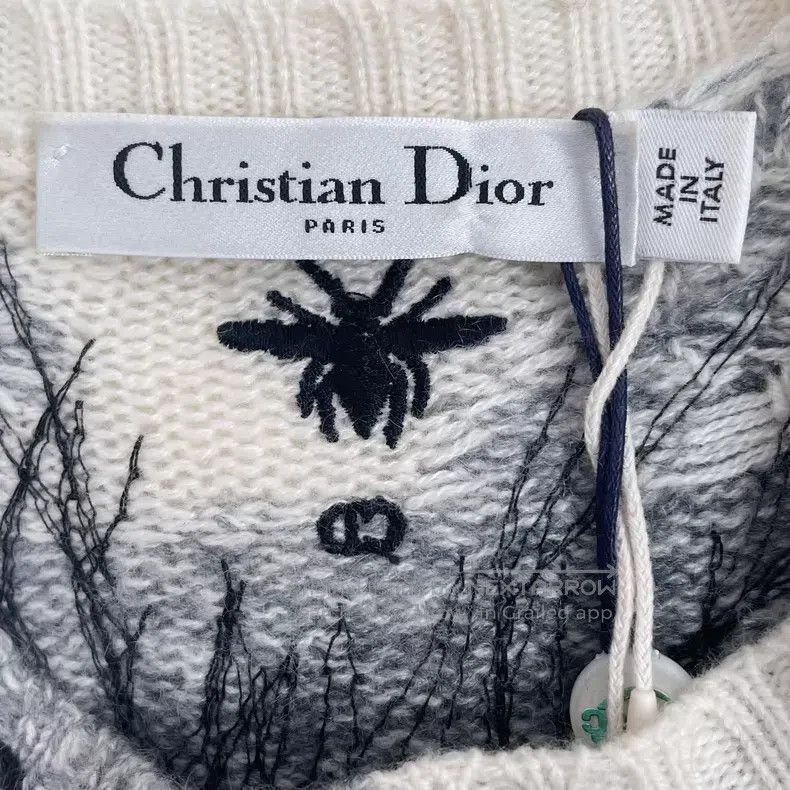 Dior Dior Gray cashmere dove floral inlaid round-neck long-slee Size XXS / US 00 / IT 34 - 4 Thumbnail