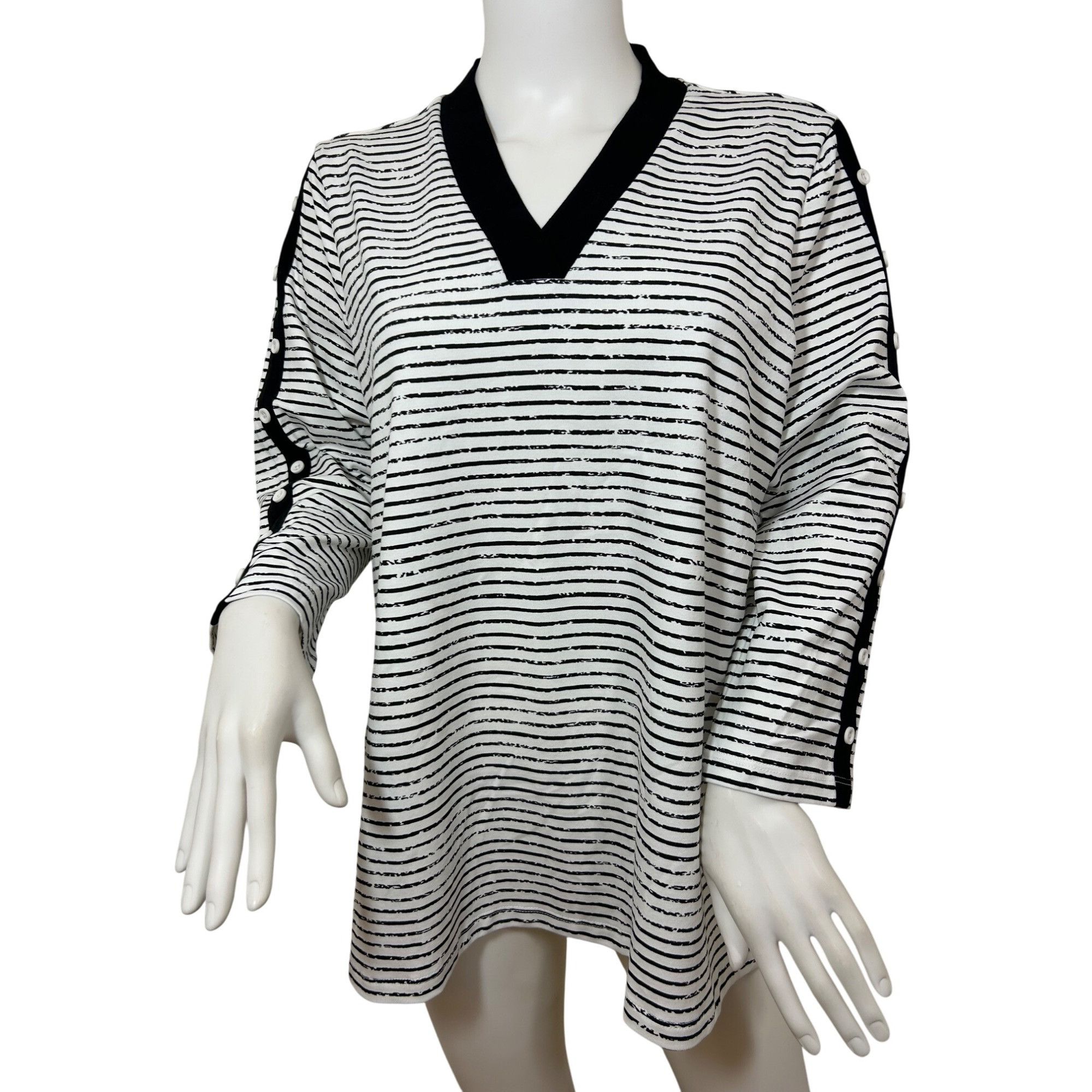 Other E.L.I Tunic Top XL Black White Stripes Long Sleeve V-Neck Bu Size XL / US 12-14 / IT 48-50 - 1 Thumbnail